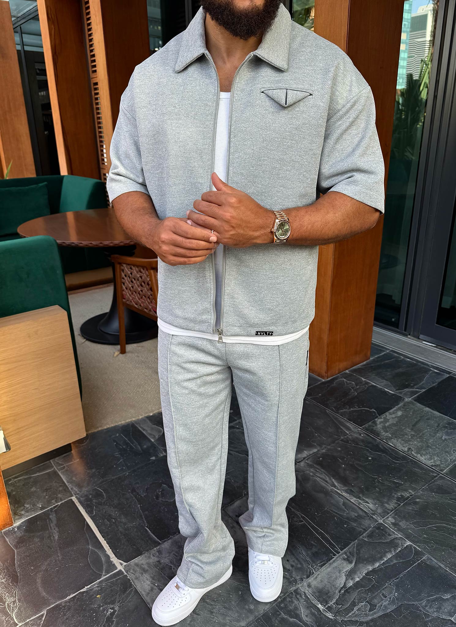 Twill Pleat Pants - Grey