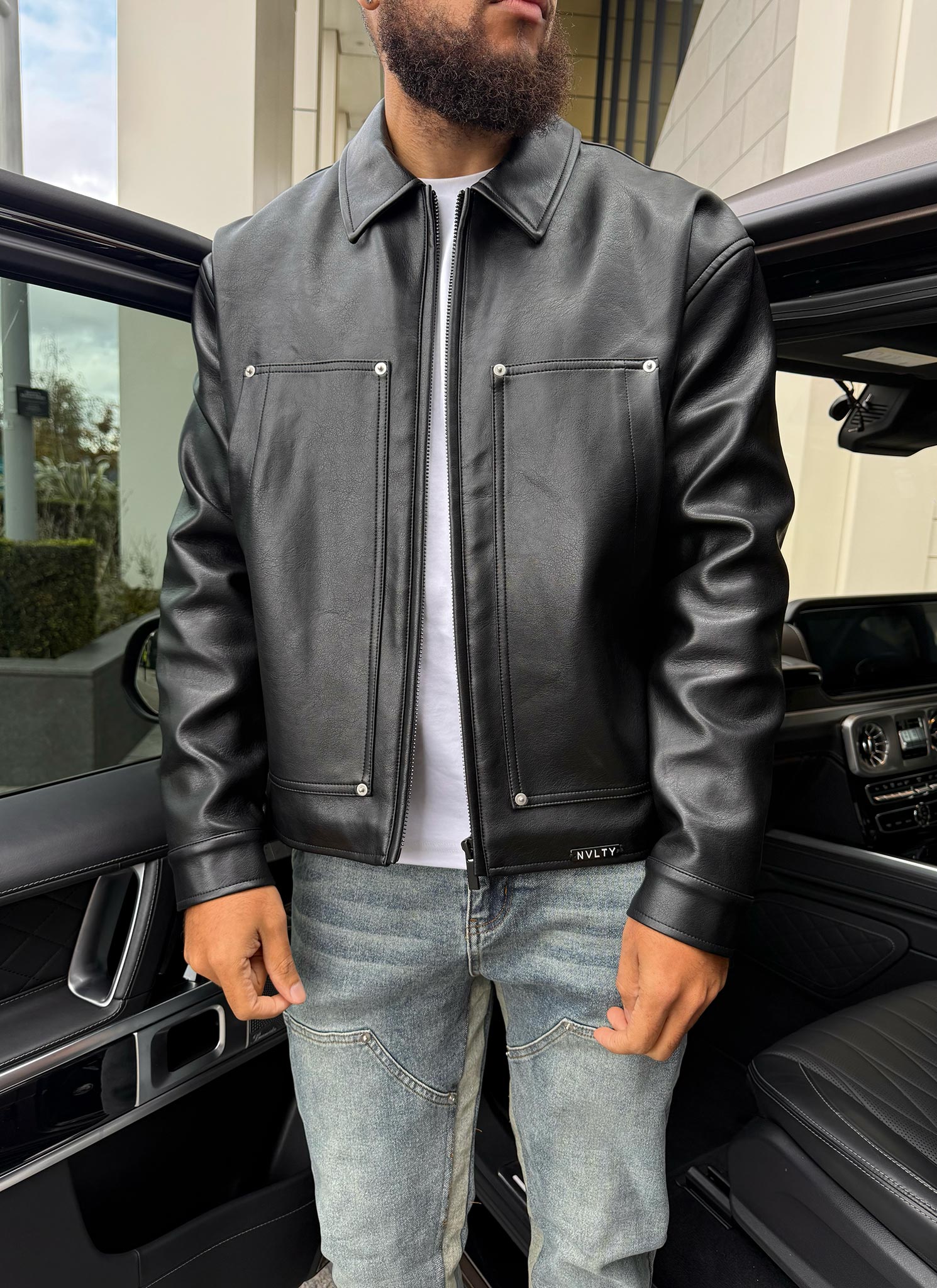 Leather Carpenter Rivet Jacket - Black