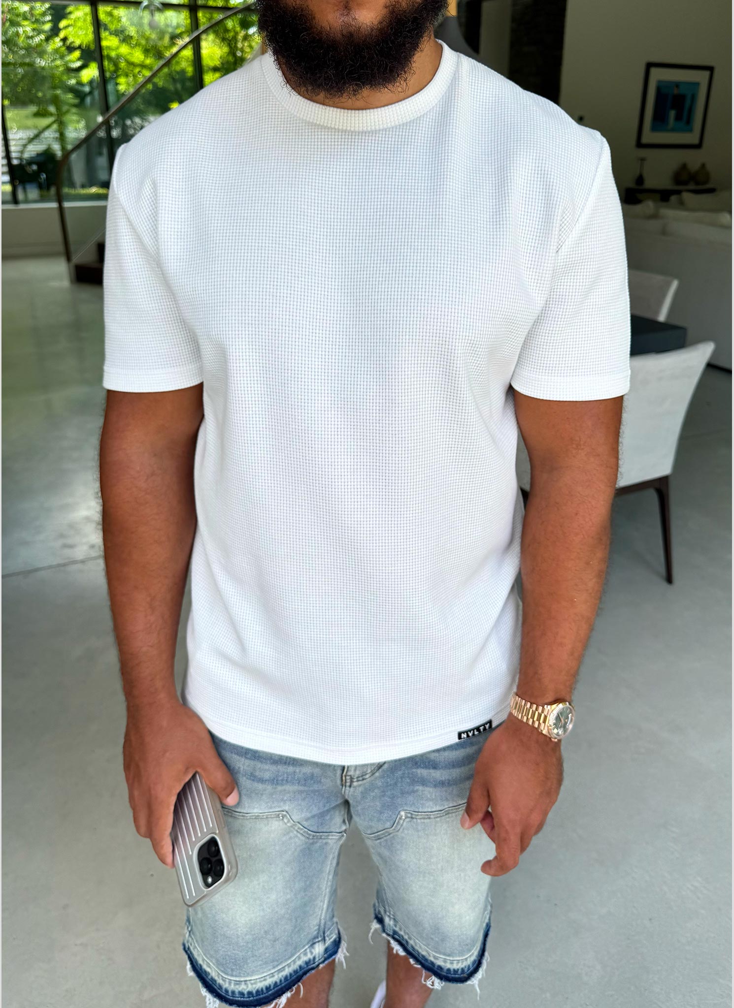 Waffle Fitted T-Shirt - White