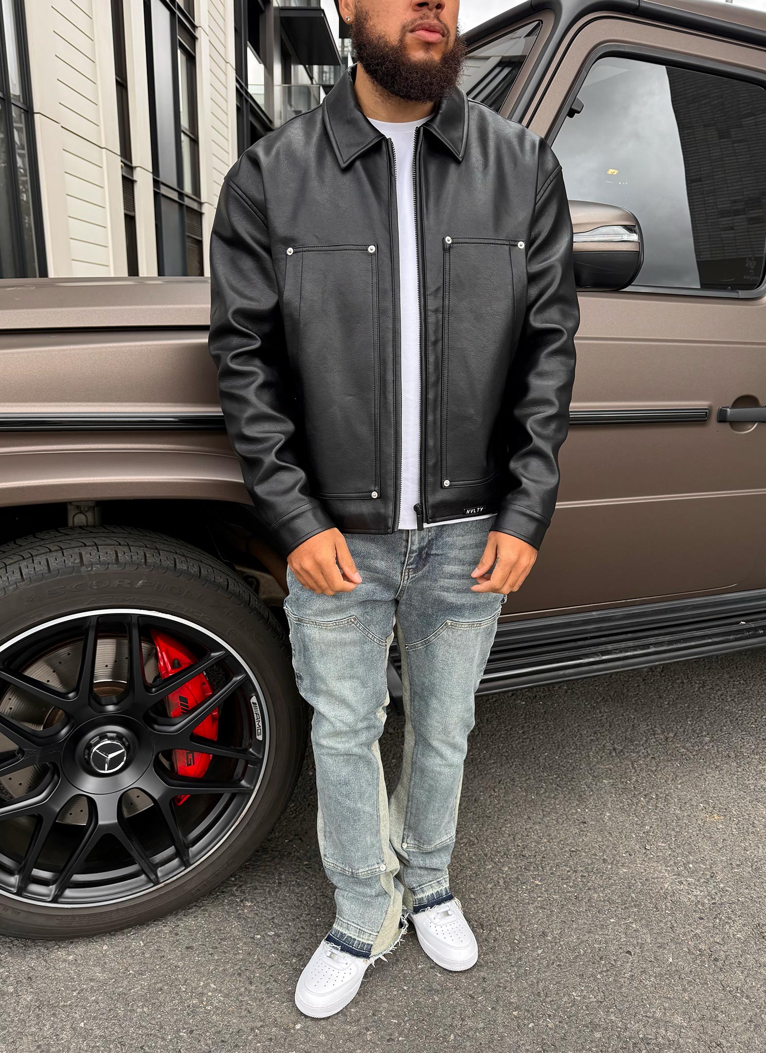 Leather Carpenter Rivet Jacket - Black