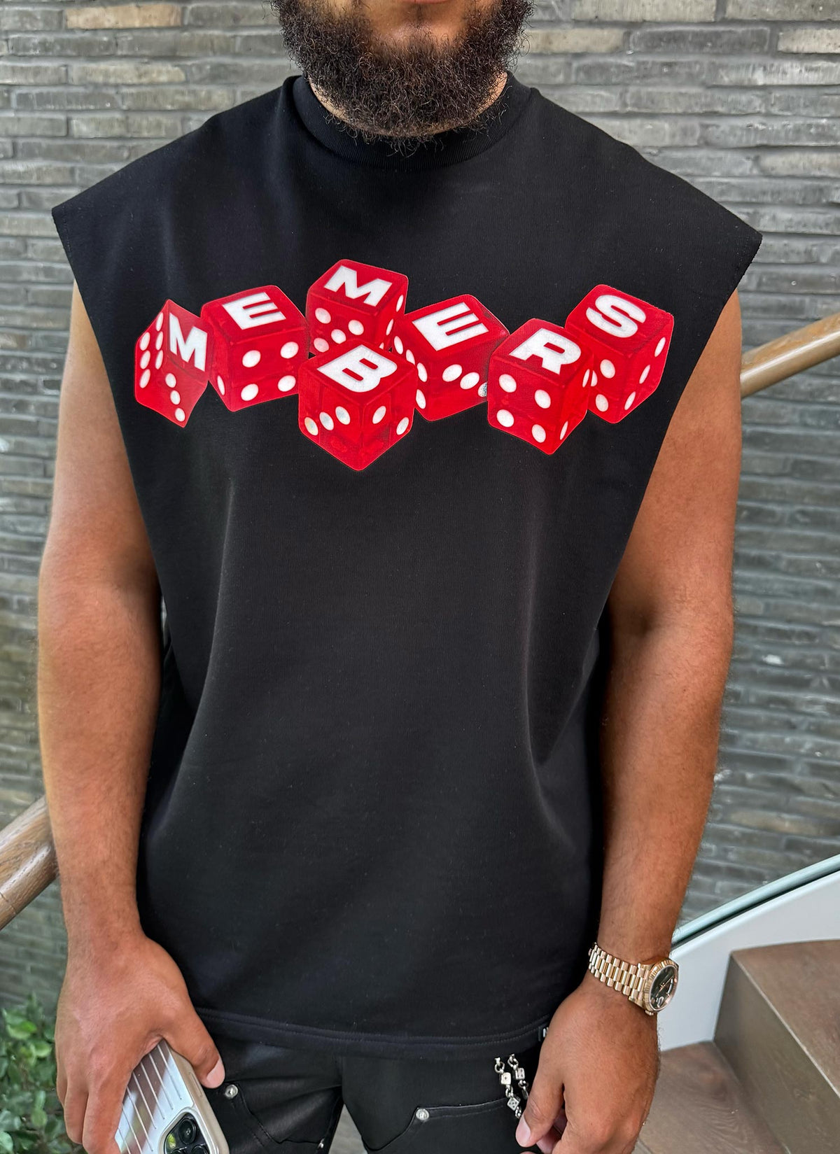 Members Dice Sleeveless T-Shirt - Black