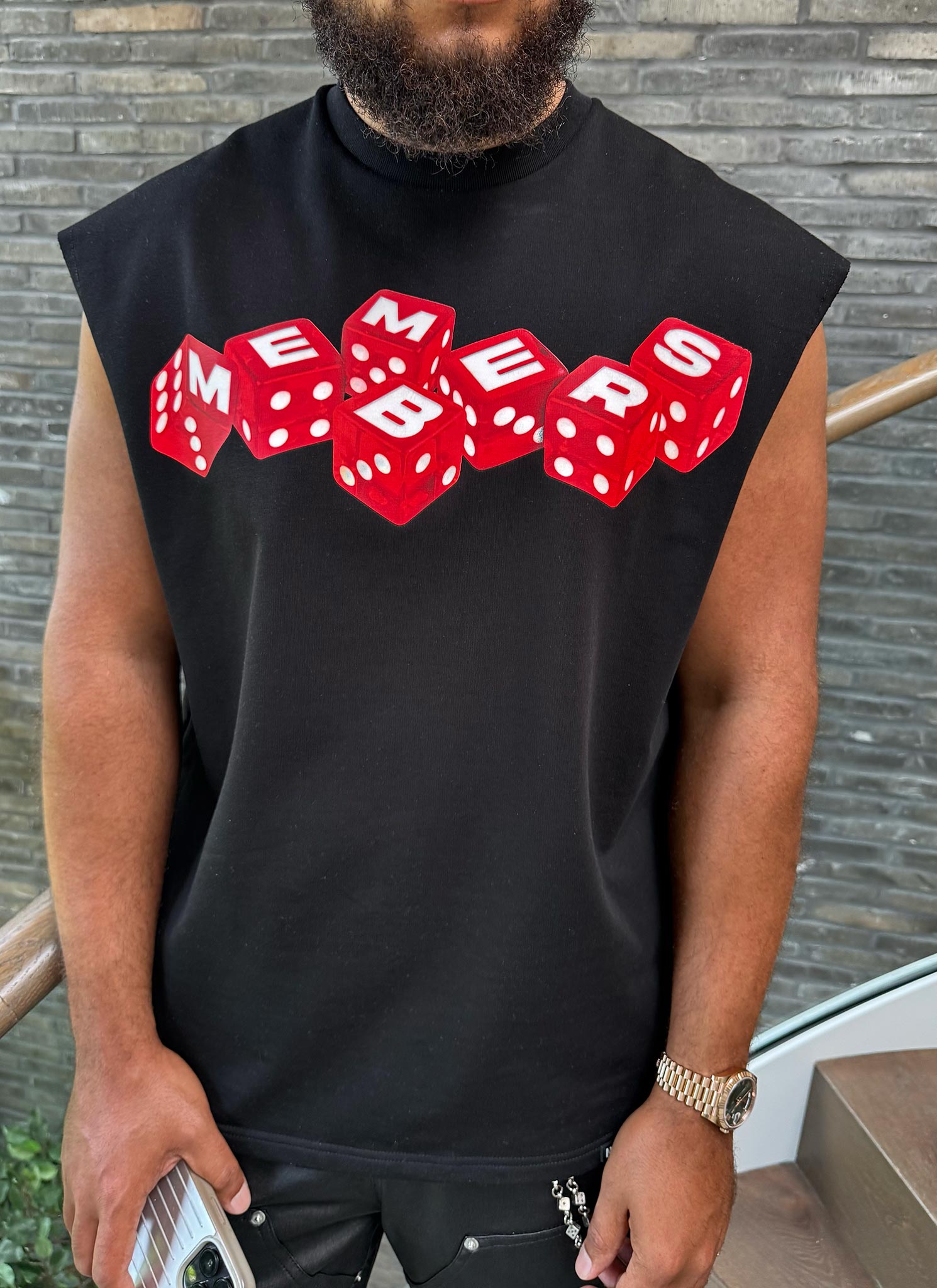 Members Dice Sleeveless T-Shirt - Black