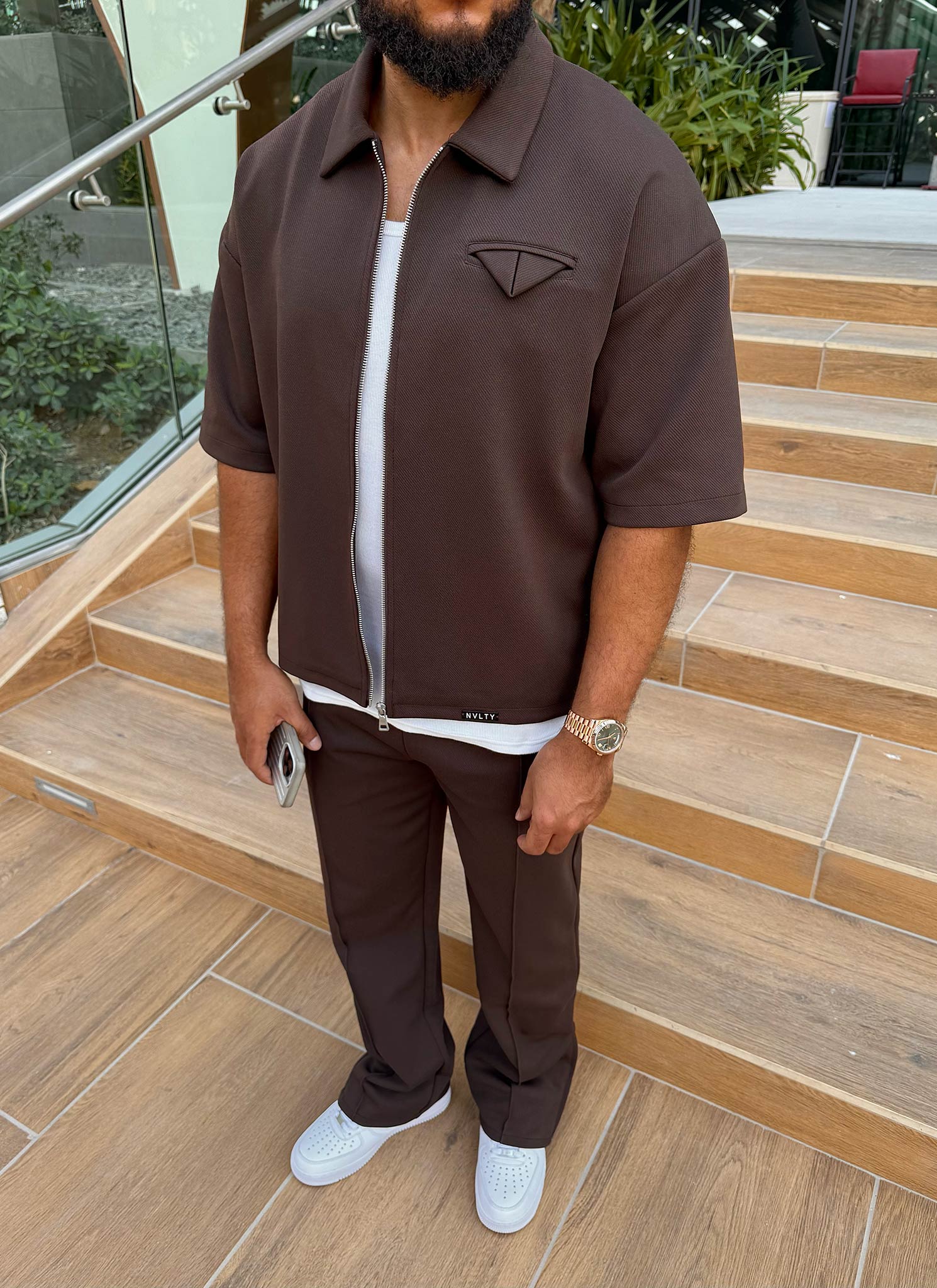 Twill Pleat Pants - Brown