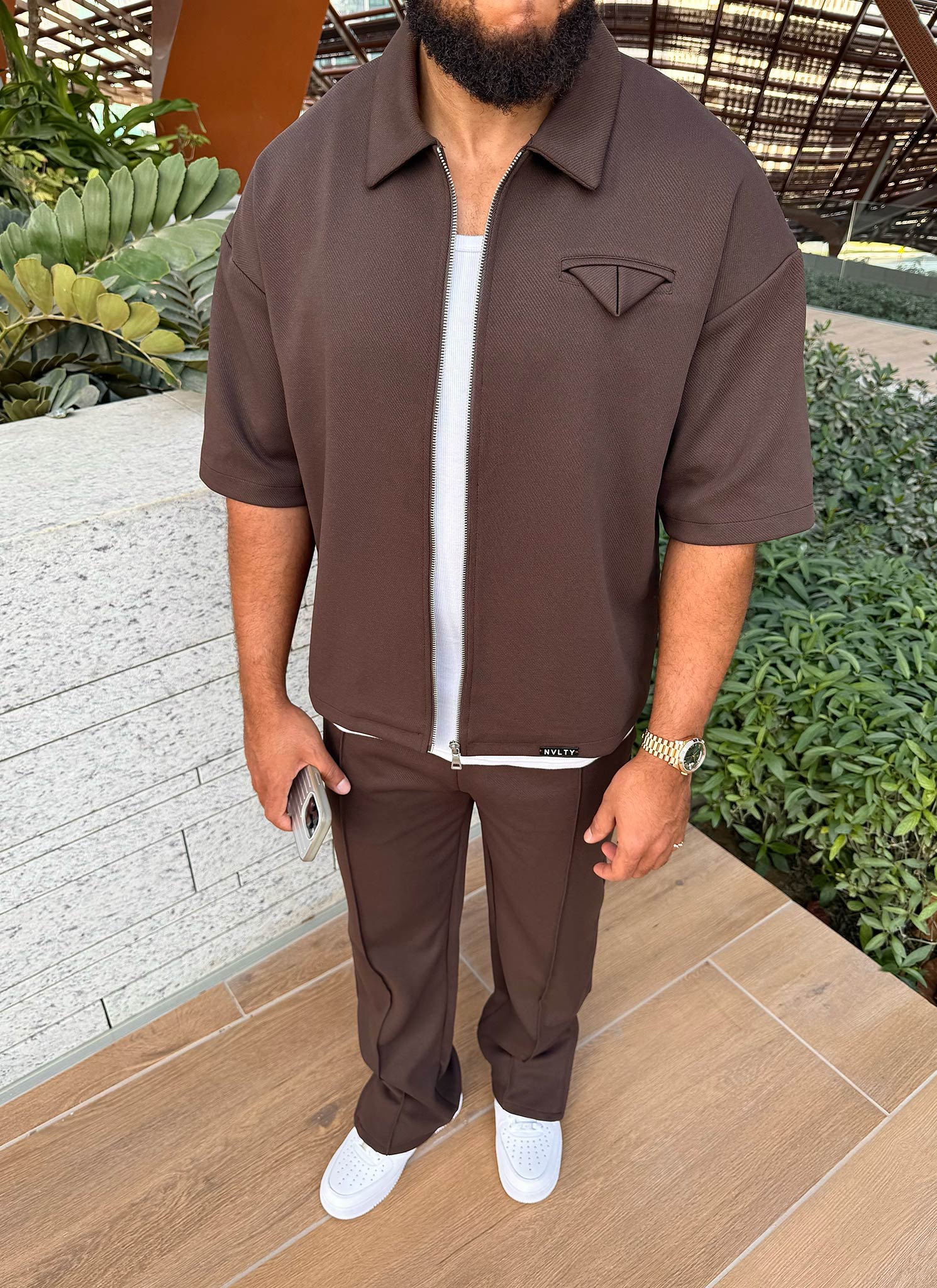 Twill Pleat Pants - Brown