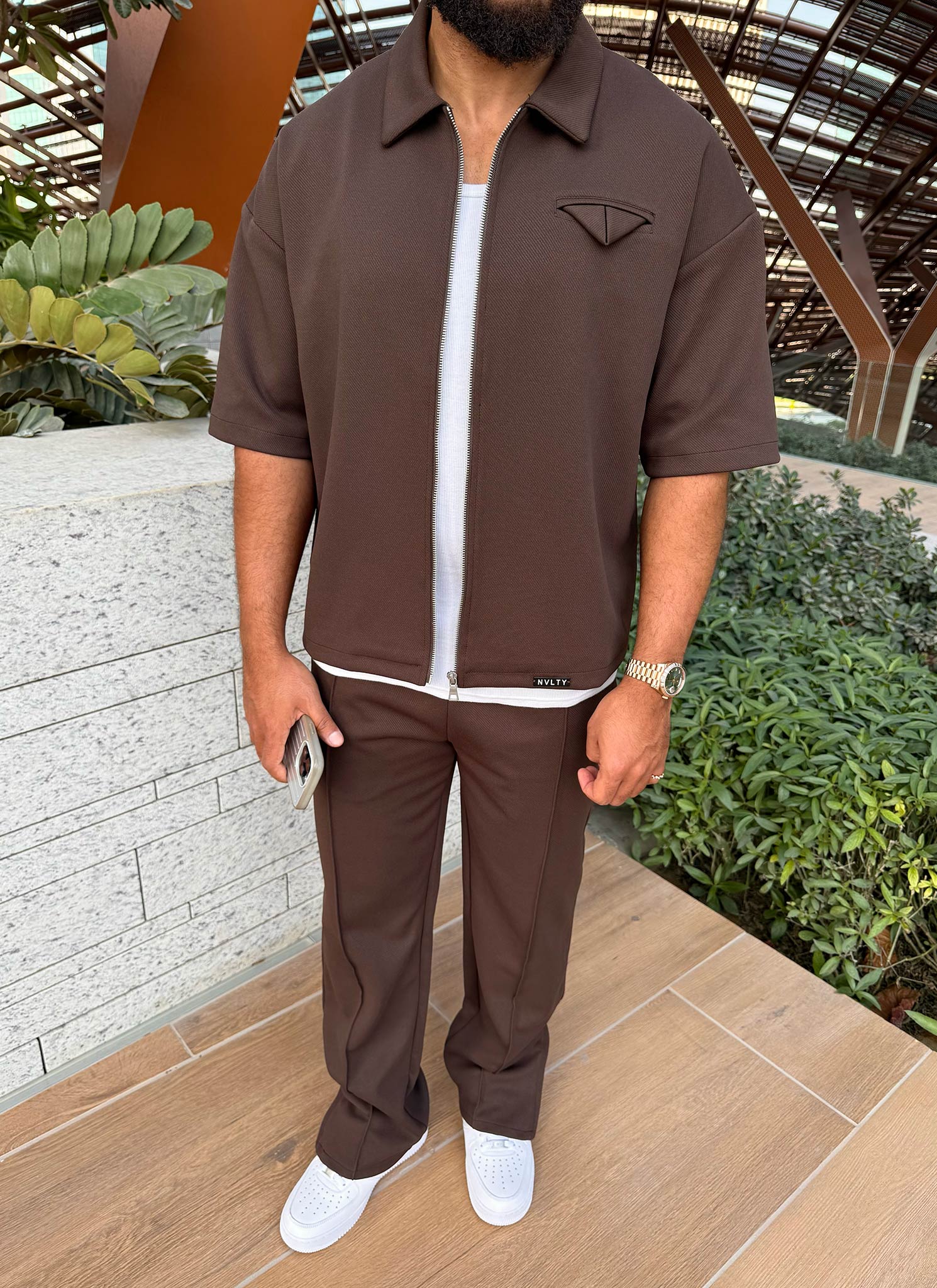 Twill Pocket Square Shirt - Brown