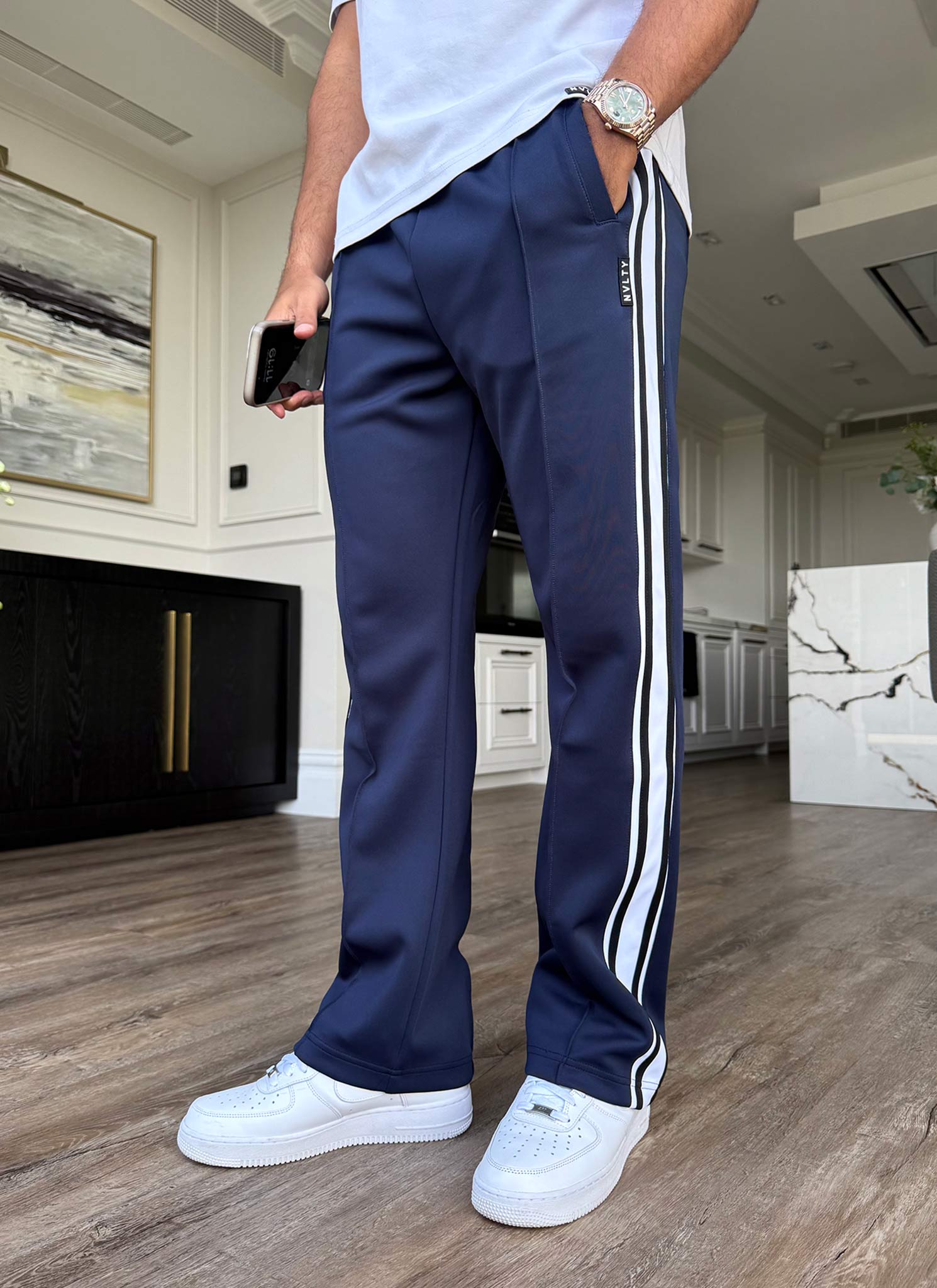 Panelled Luxe Track Pants - Navy