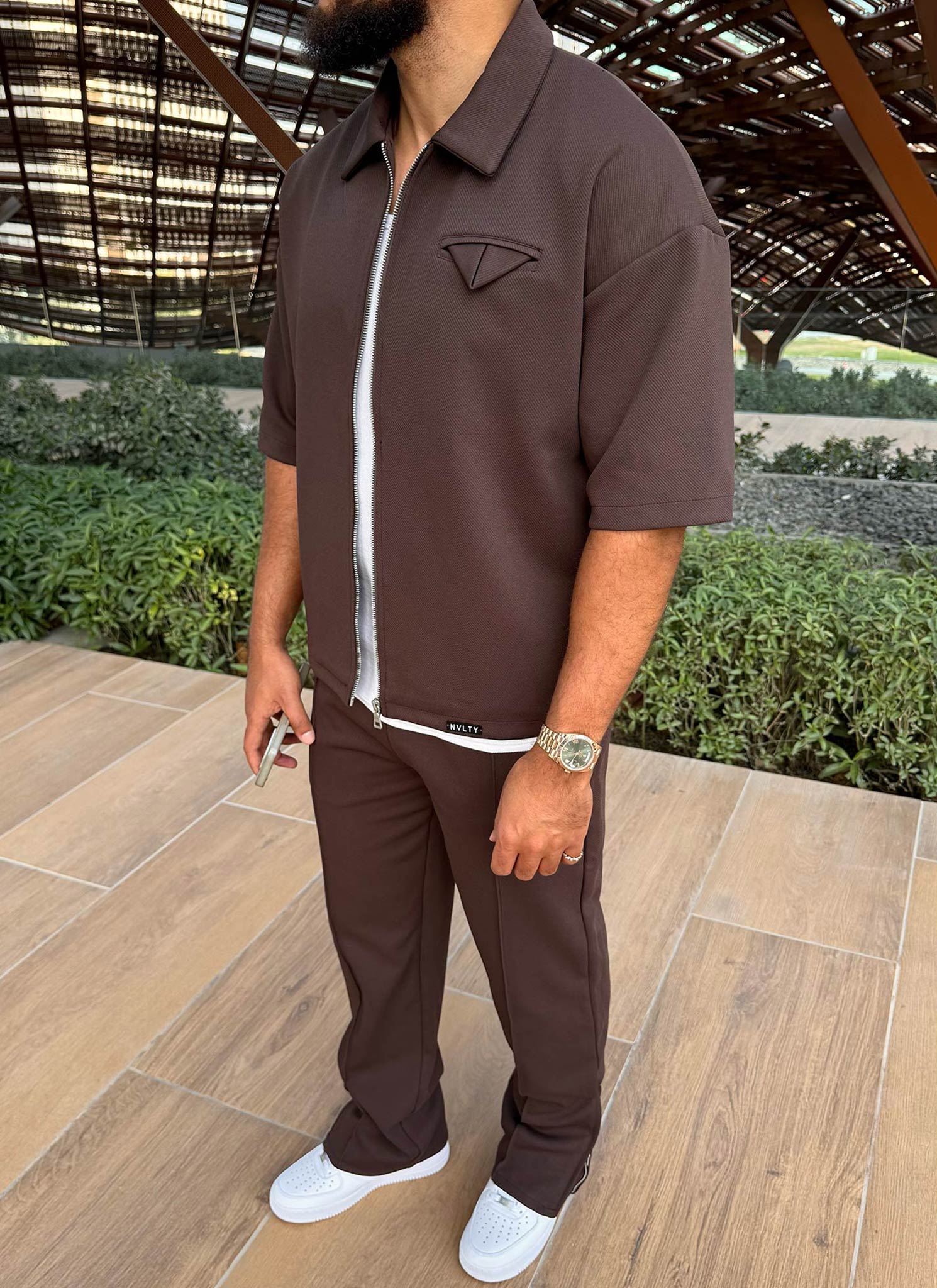 Twill Pocket Square Shirt - Brown