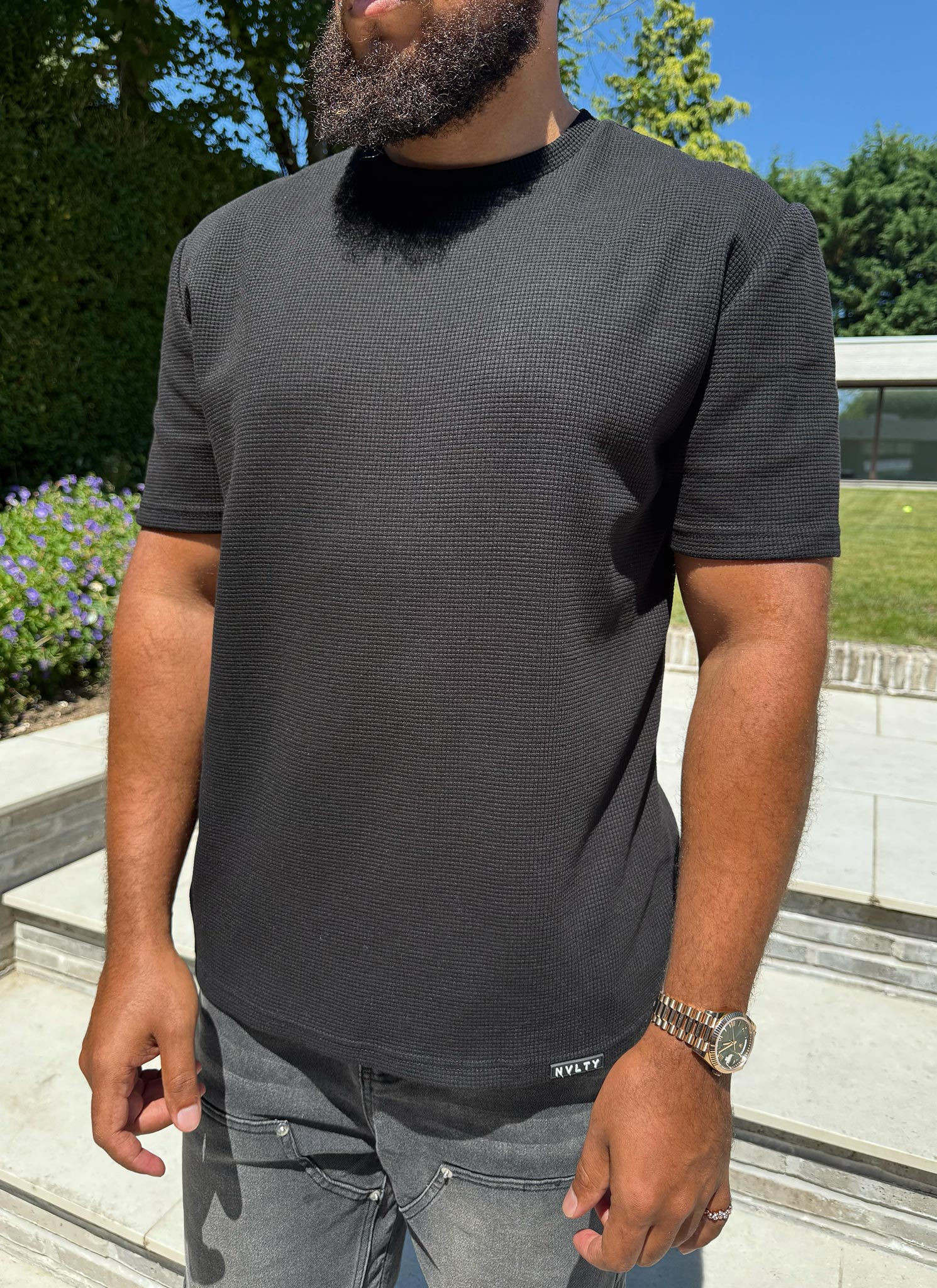 Waffle Fitted T-Shirt - Black