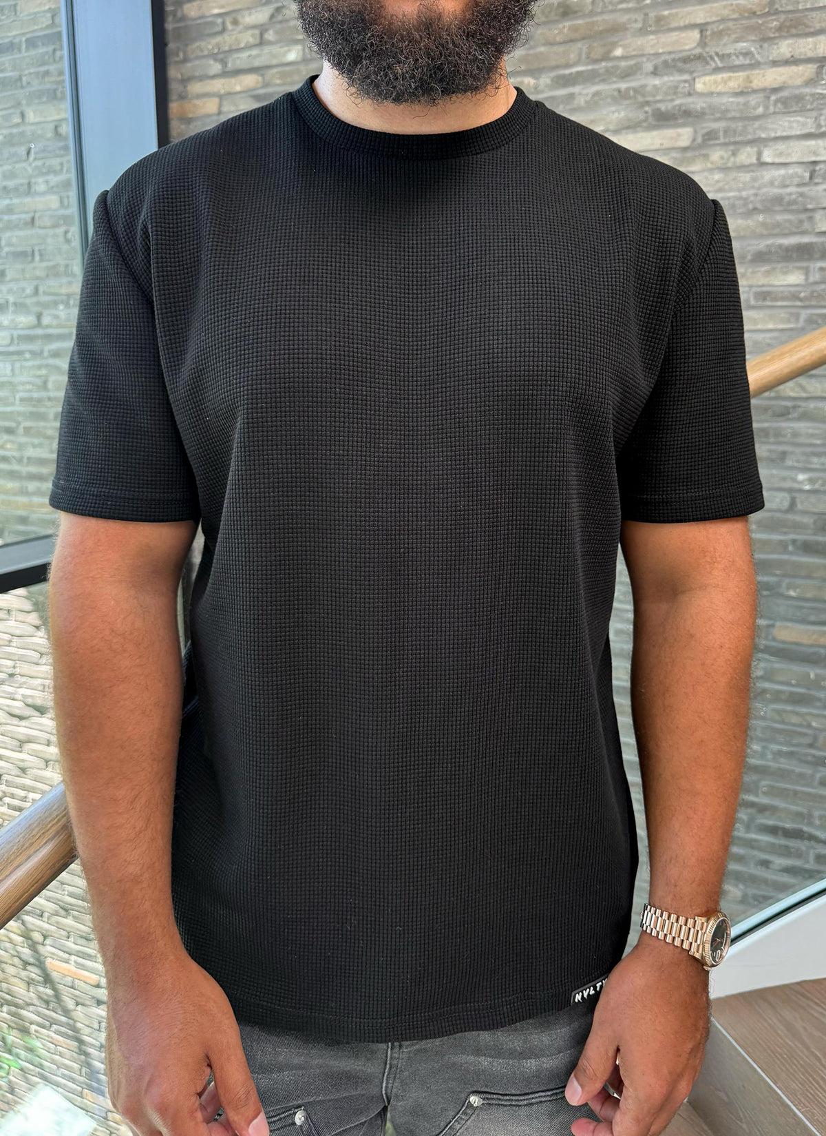 Waffle Fitted T-Shirt - Black