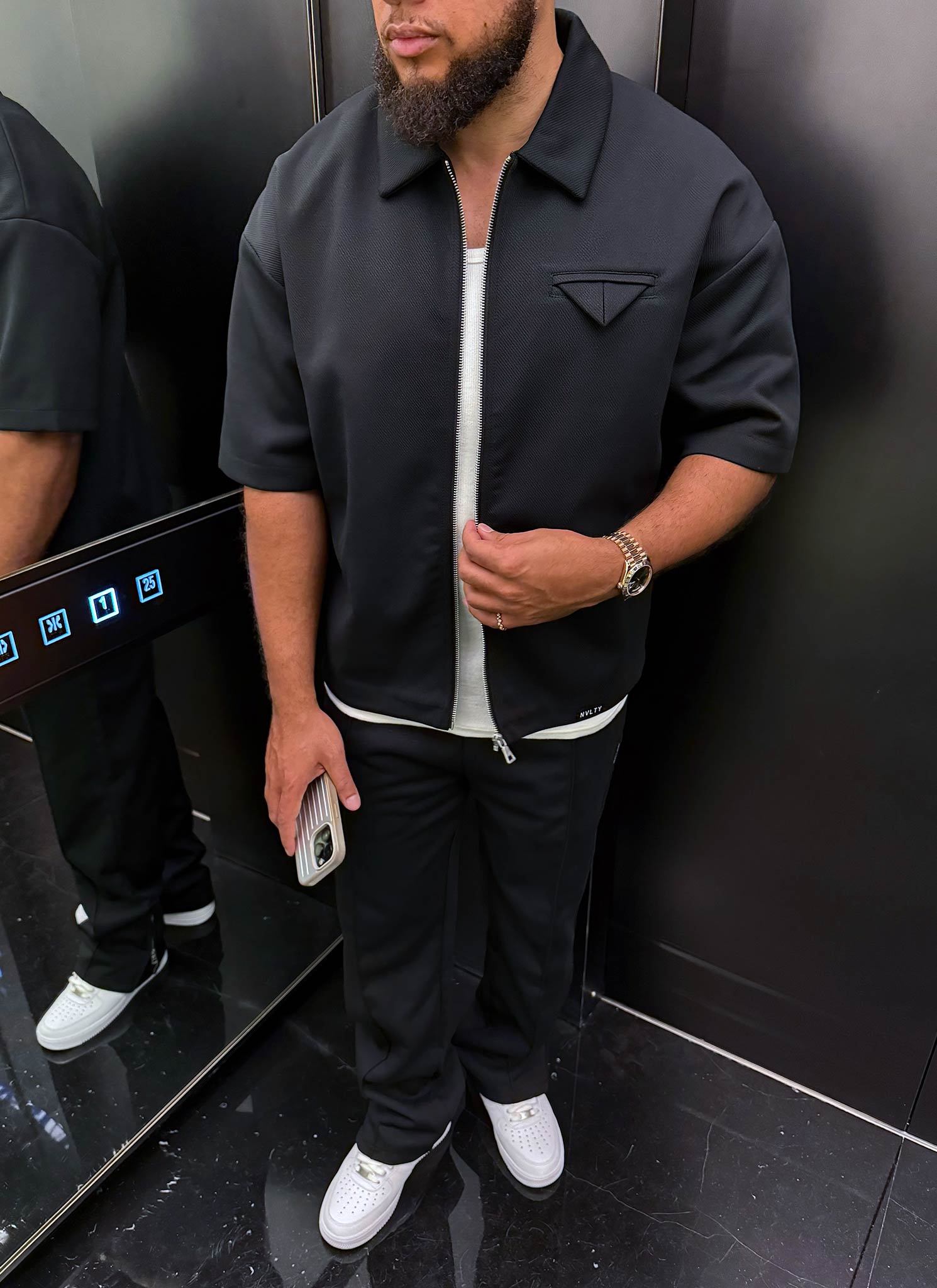 Twill Pocket Square Shirt - Black