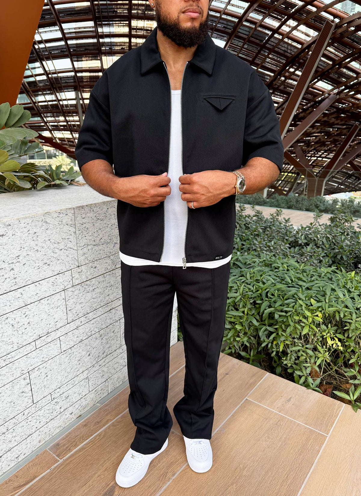 Pantalon à plis en sergé - Noir