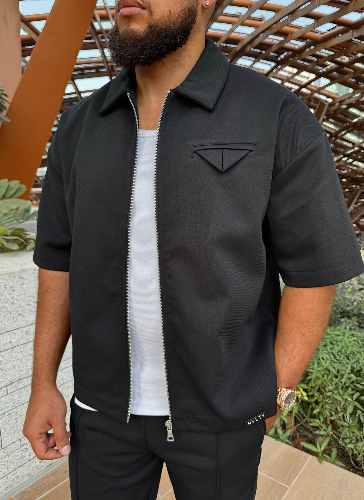 Chemise à pochette en sergé - Noir
