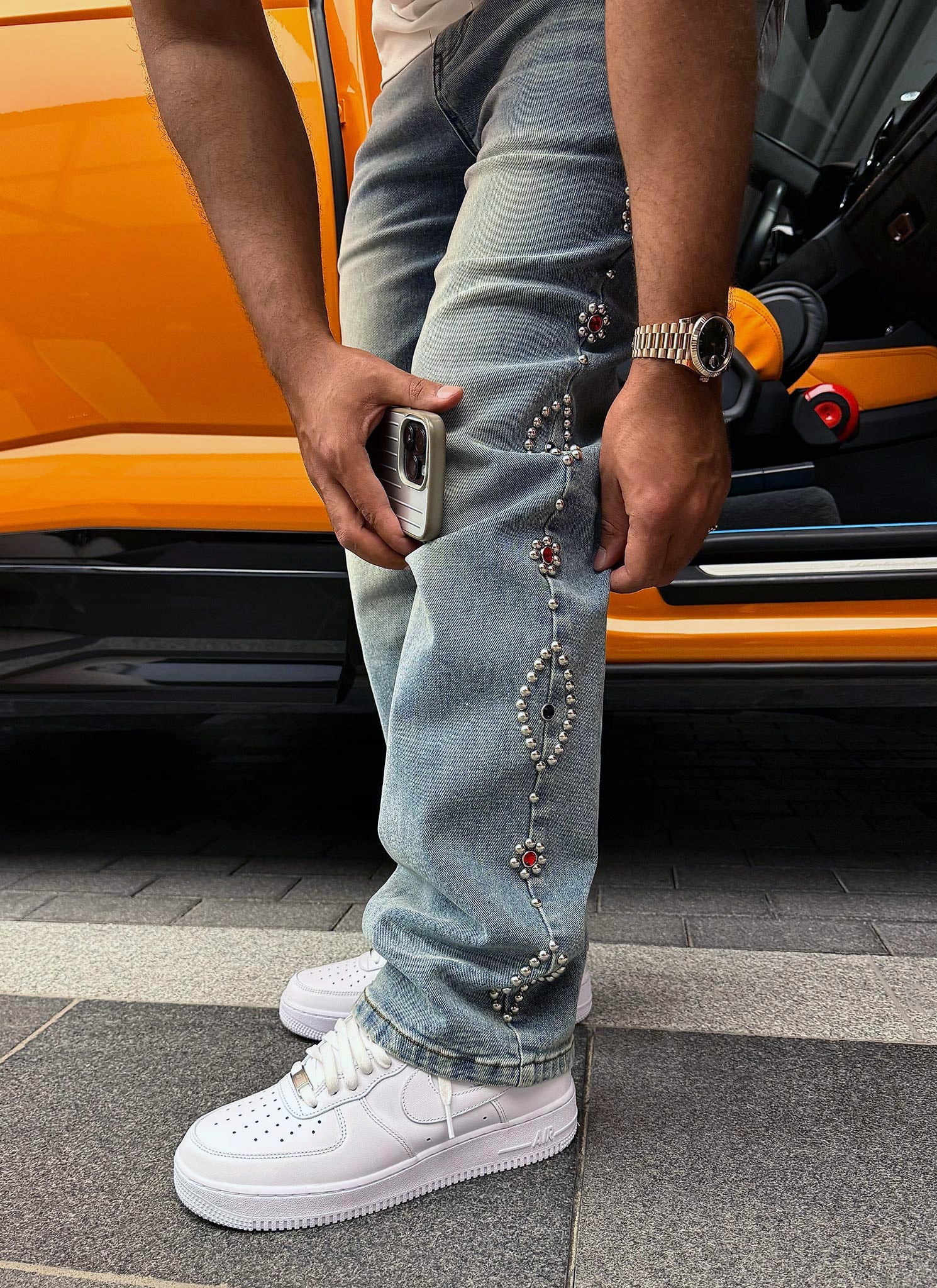 Vintage Studded Jeans - Blue