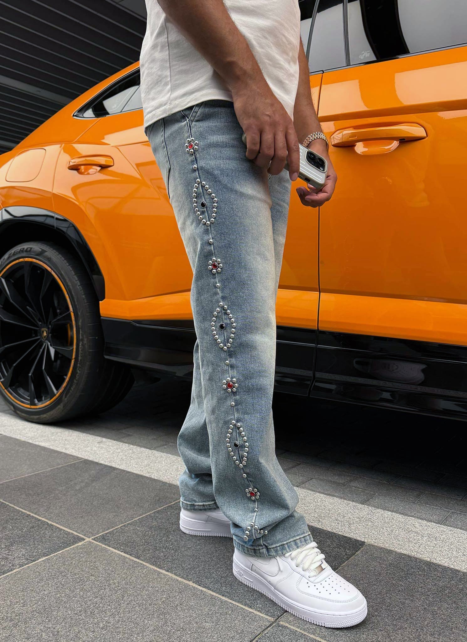 Vintage Studded Jeans - Blue