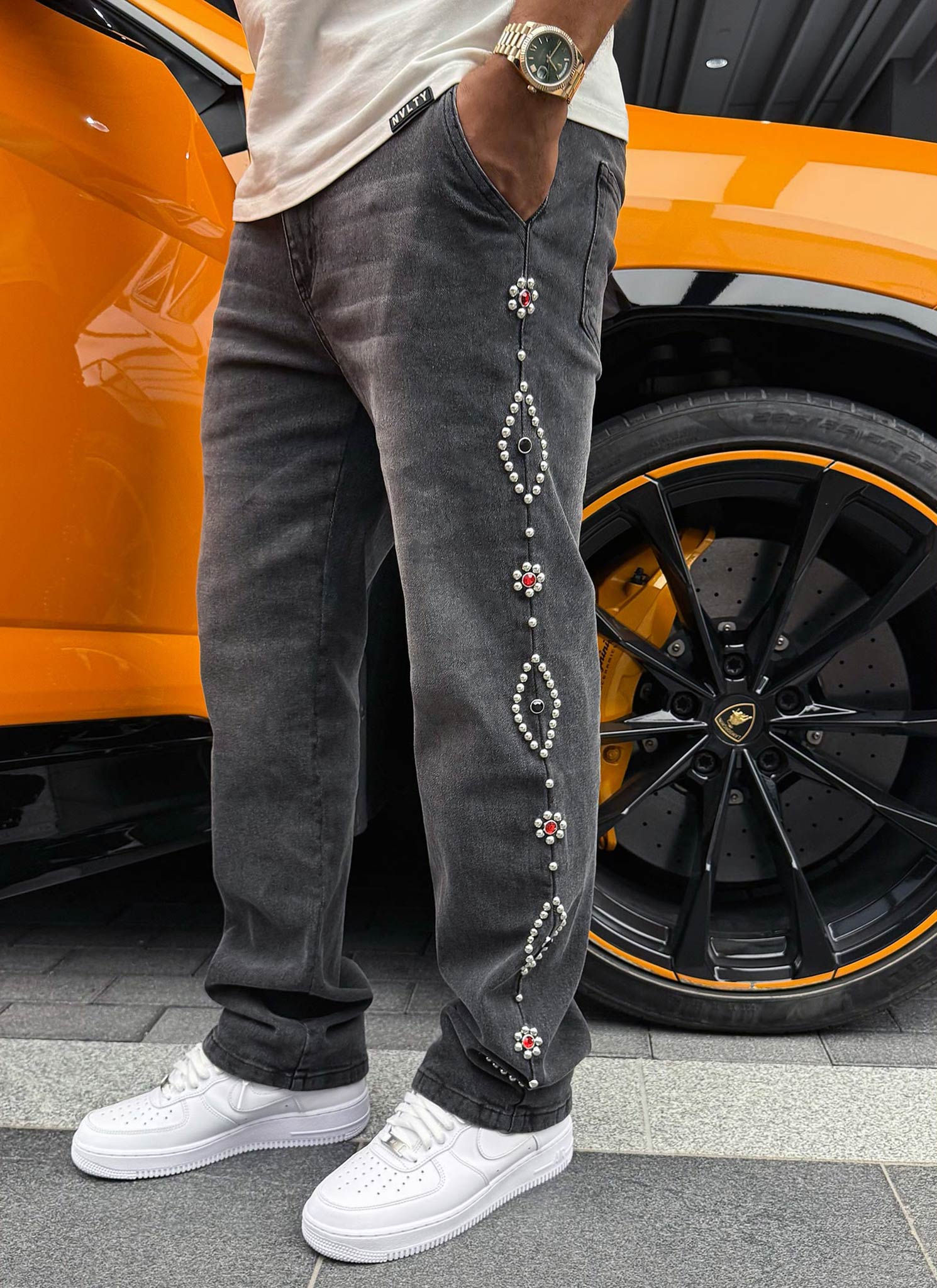 Vintage Studded Jeans - Grey