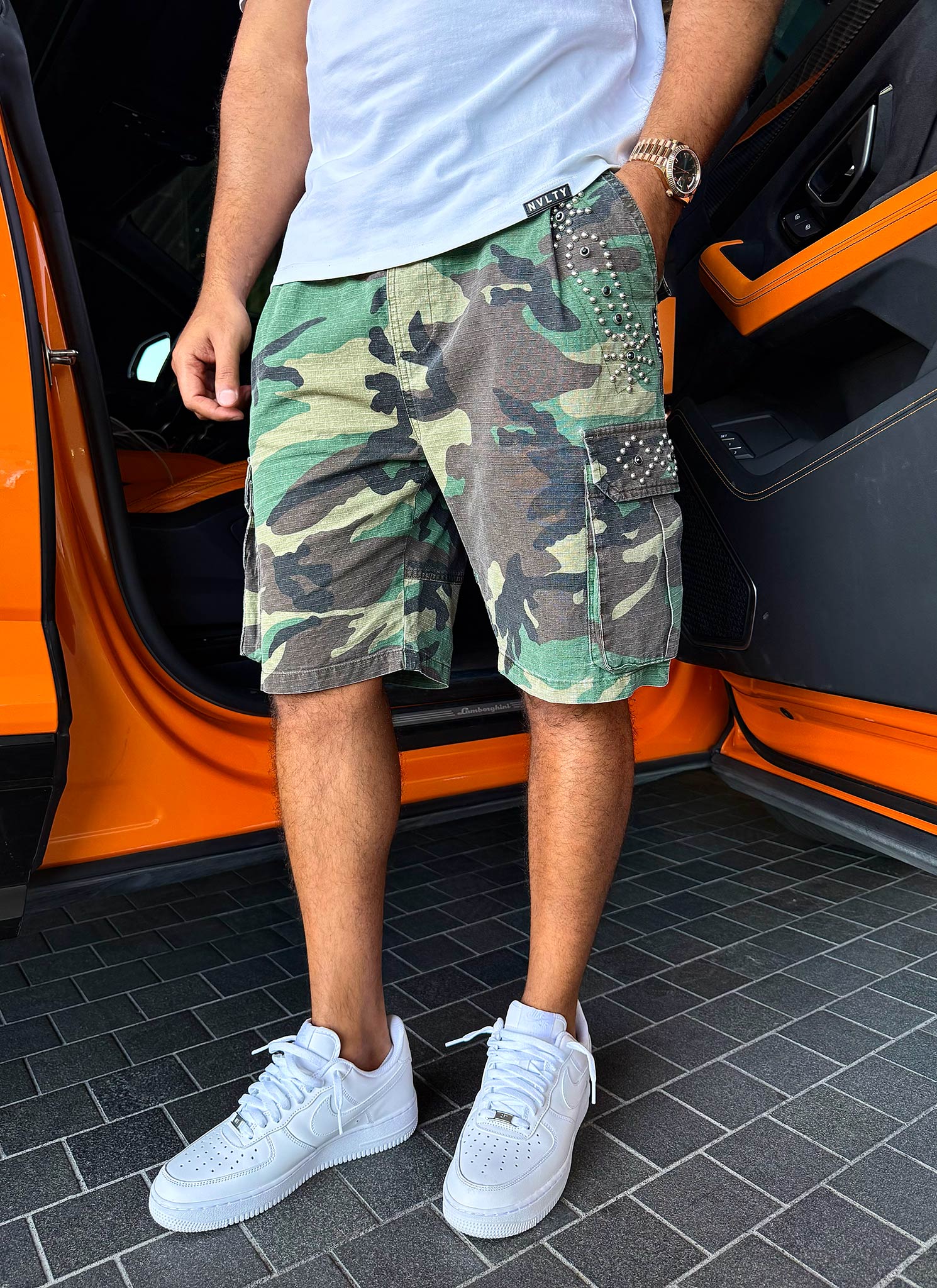 Vintage Studded Cargo Shorts - Camo