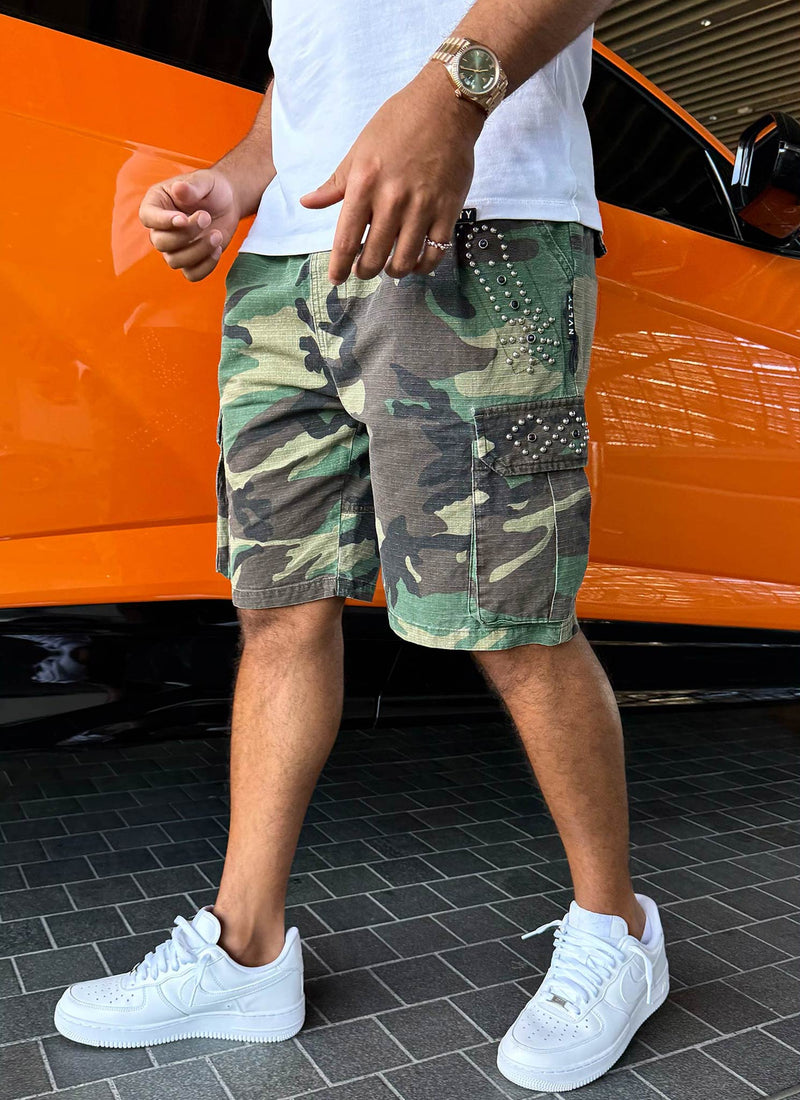 Short cargo clouté vintage - Camouflage