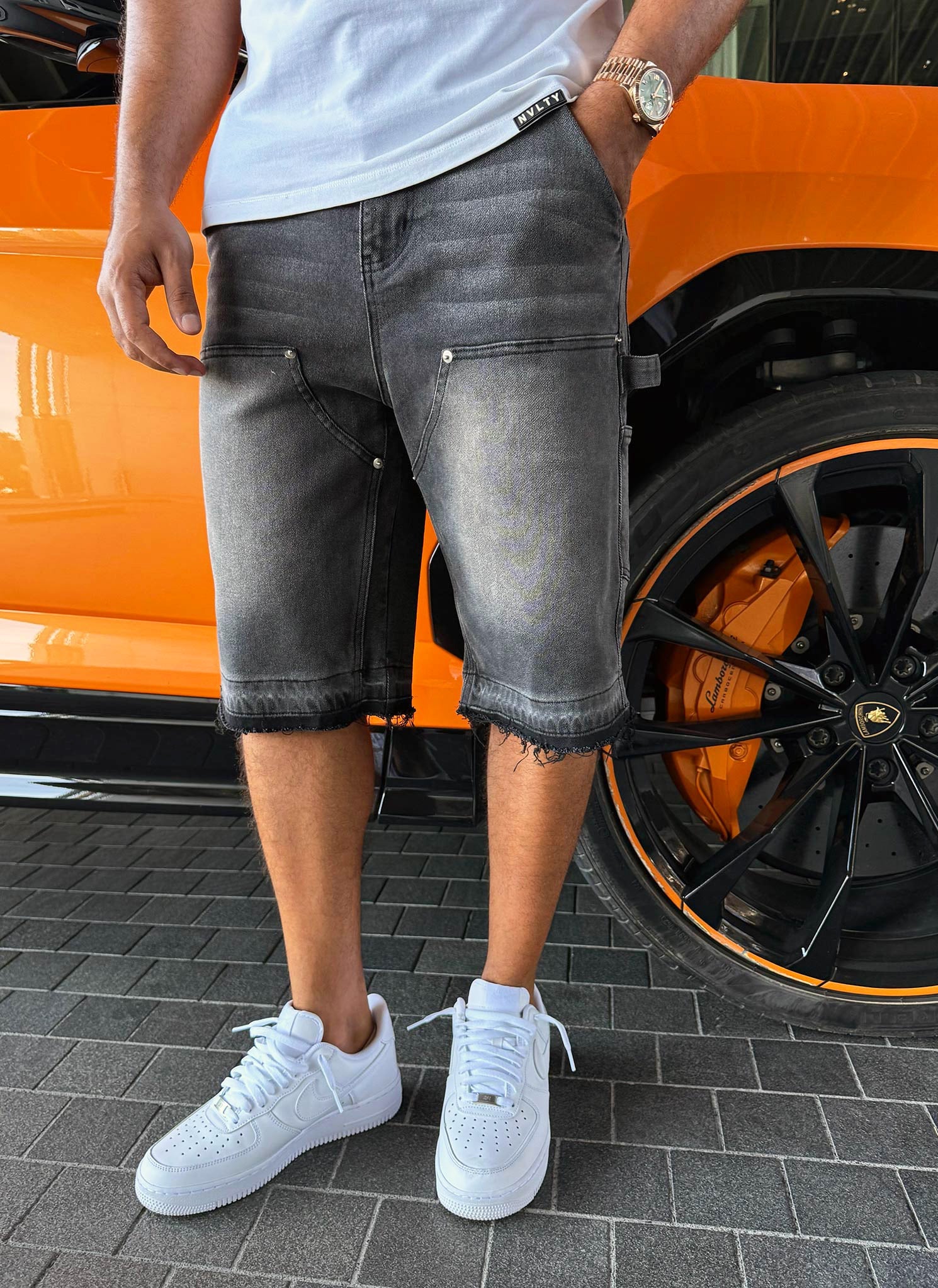 Vintage Carpenter Denim Shorts - Schwarz