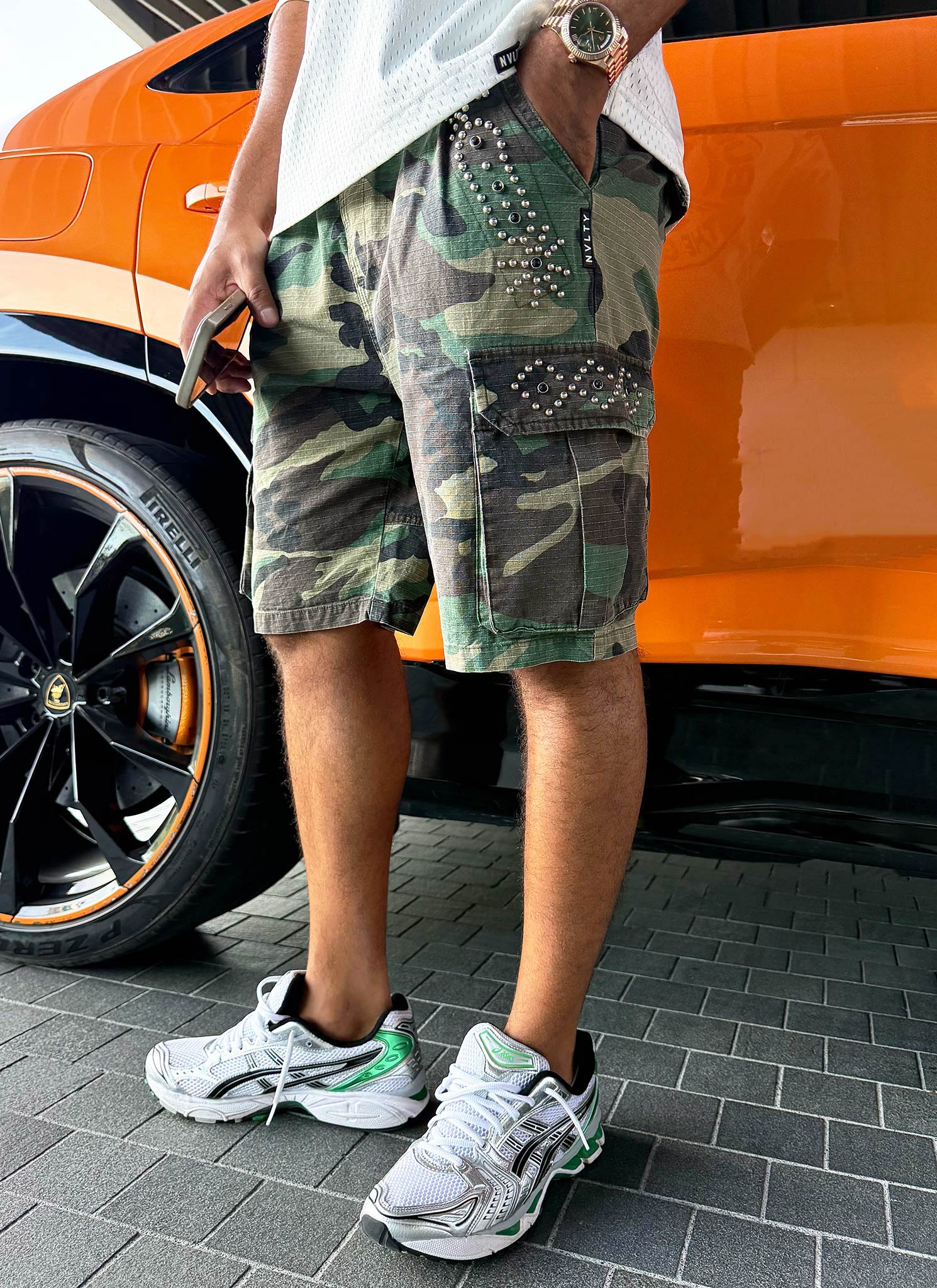 Vintage Studded Cargo Shorts - Camo
