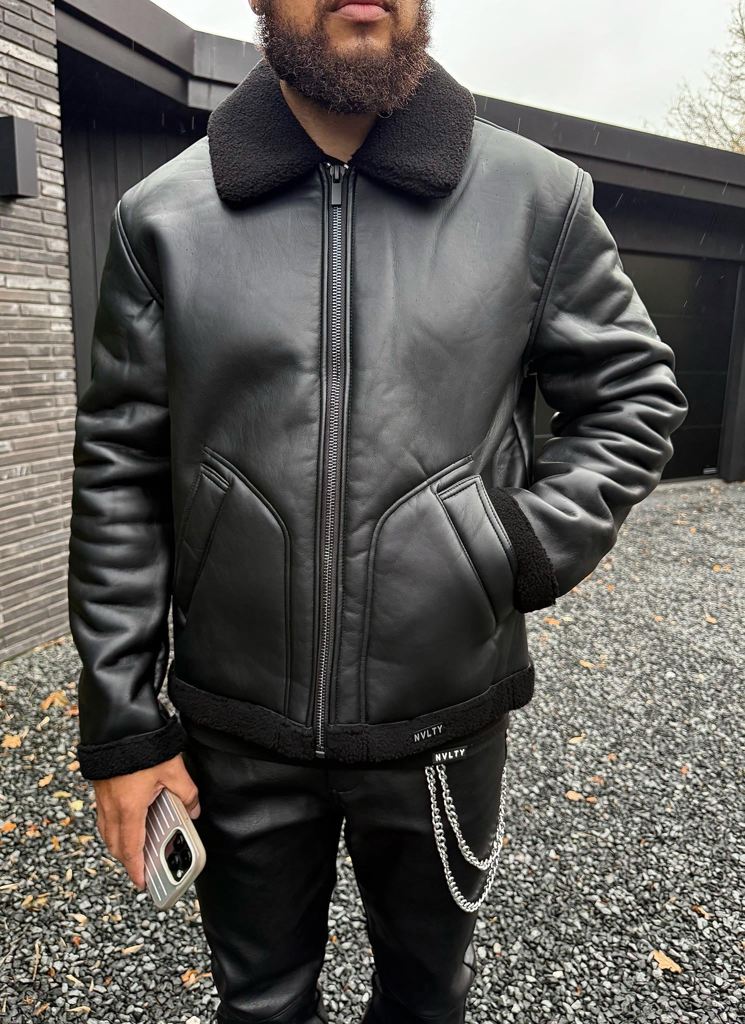 Leather Shearling Jacket - Black