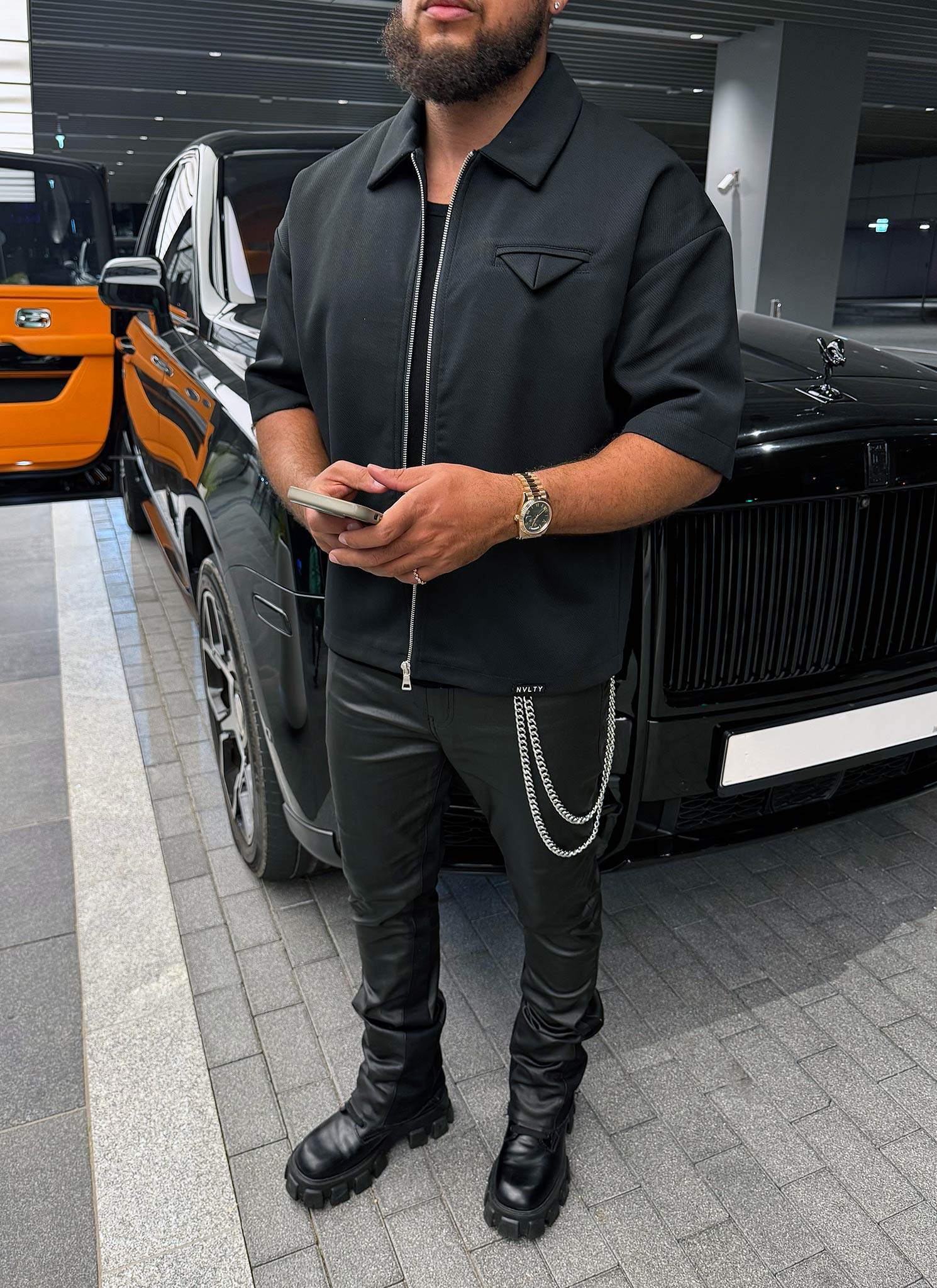 Twill Pocket Square Shirt - Black