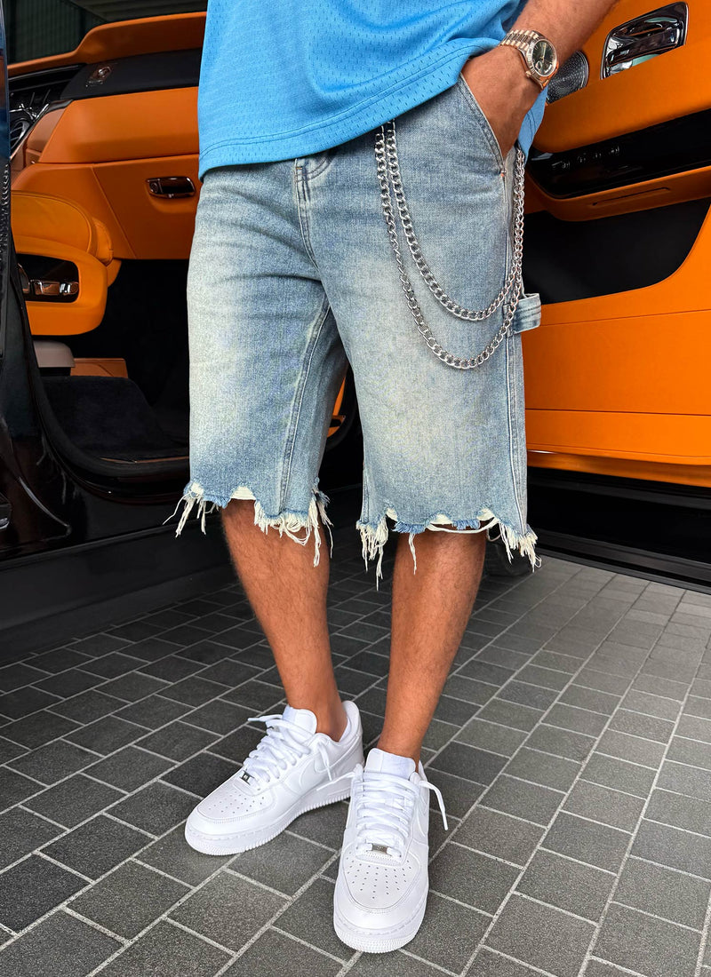Vintage Jeansshorts mit ungesäumtem Saum - Blau