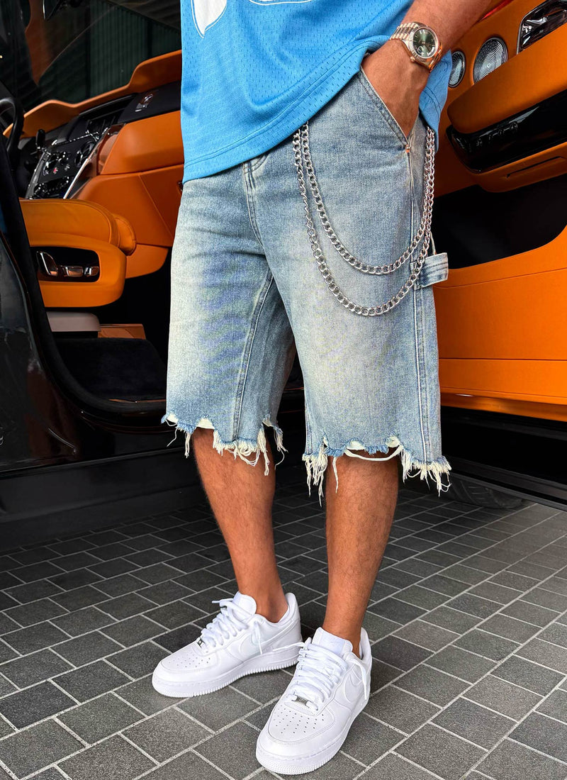 Vintage Jeansshorts mit ungesäumtem Saum - Blau