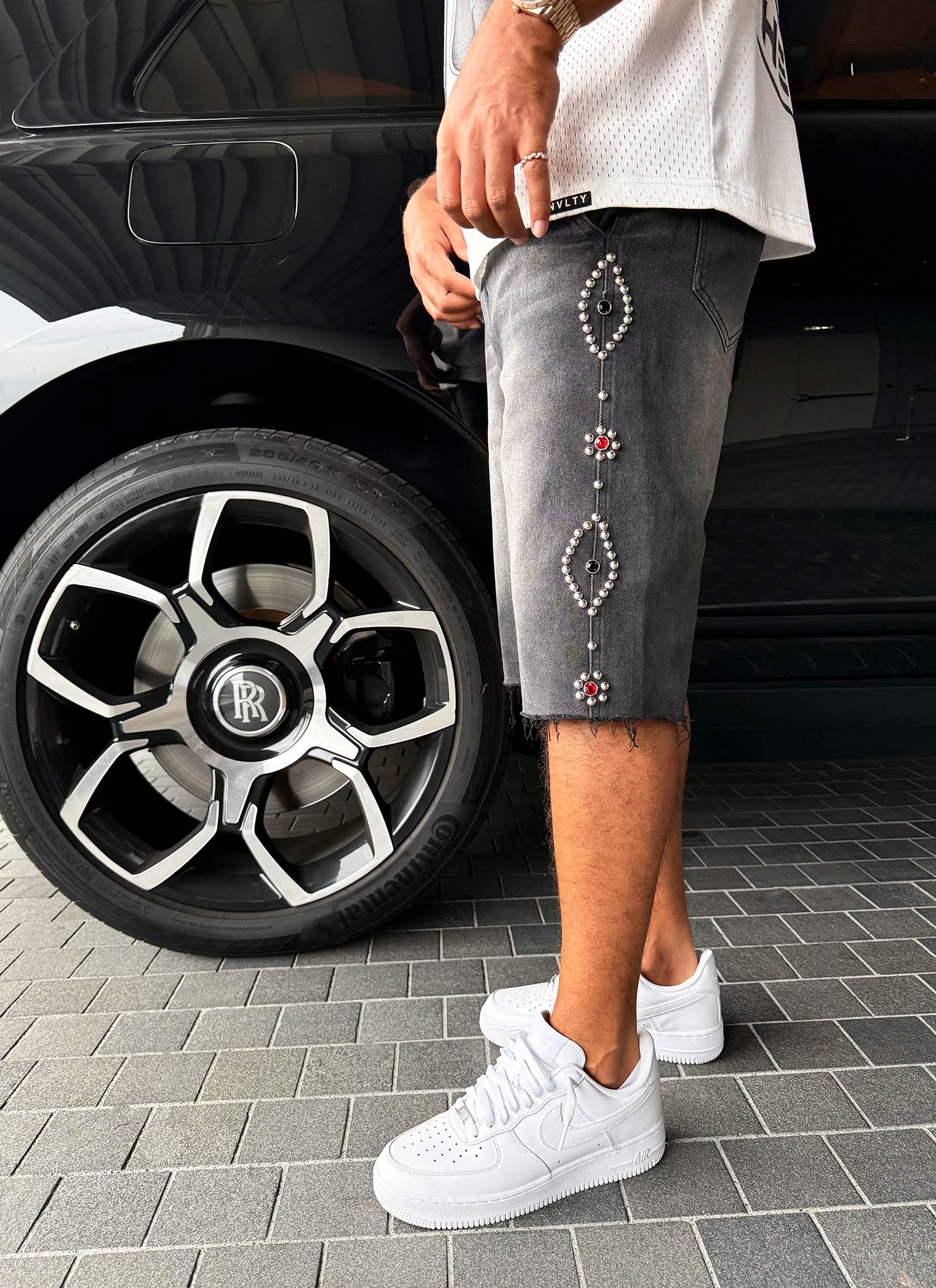 Vintage Studded Denim Shorts - Black