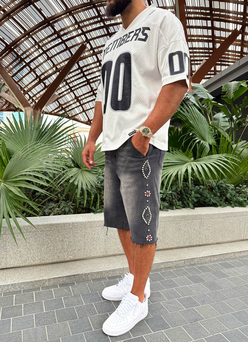 Short en jean vintage clouté - Noir