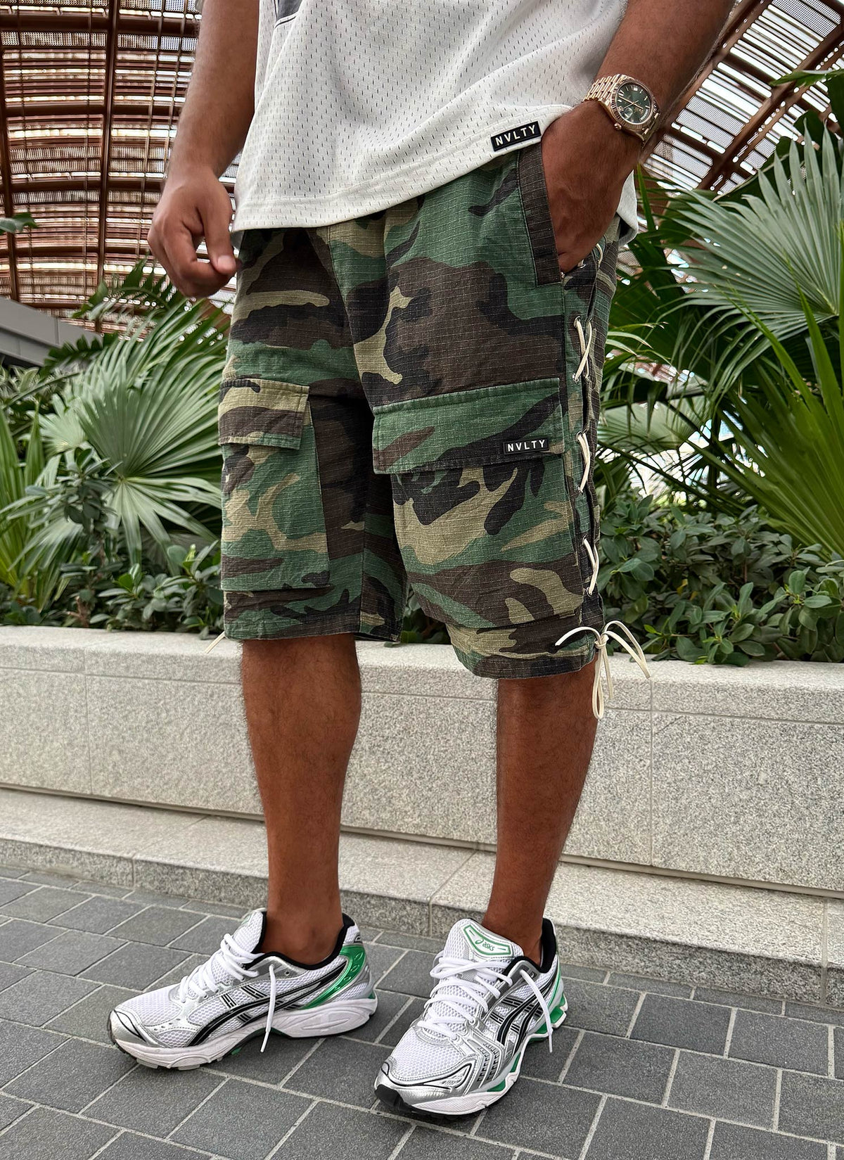 Short cargo vintage en dentelle - Camouflage