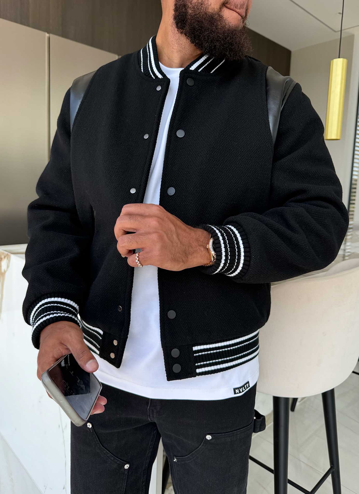 Heavyweight Wool Bomber Jacket - Black