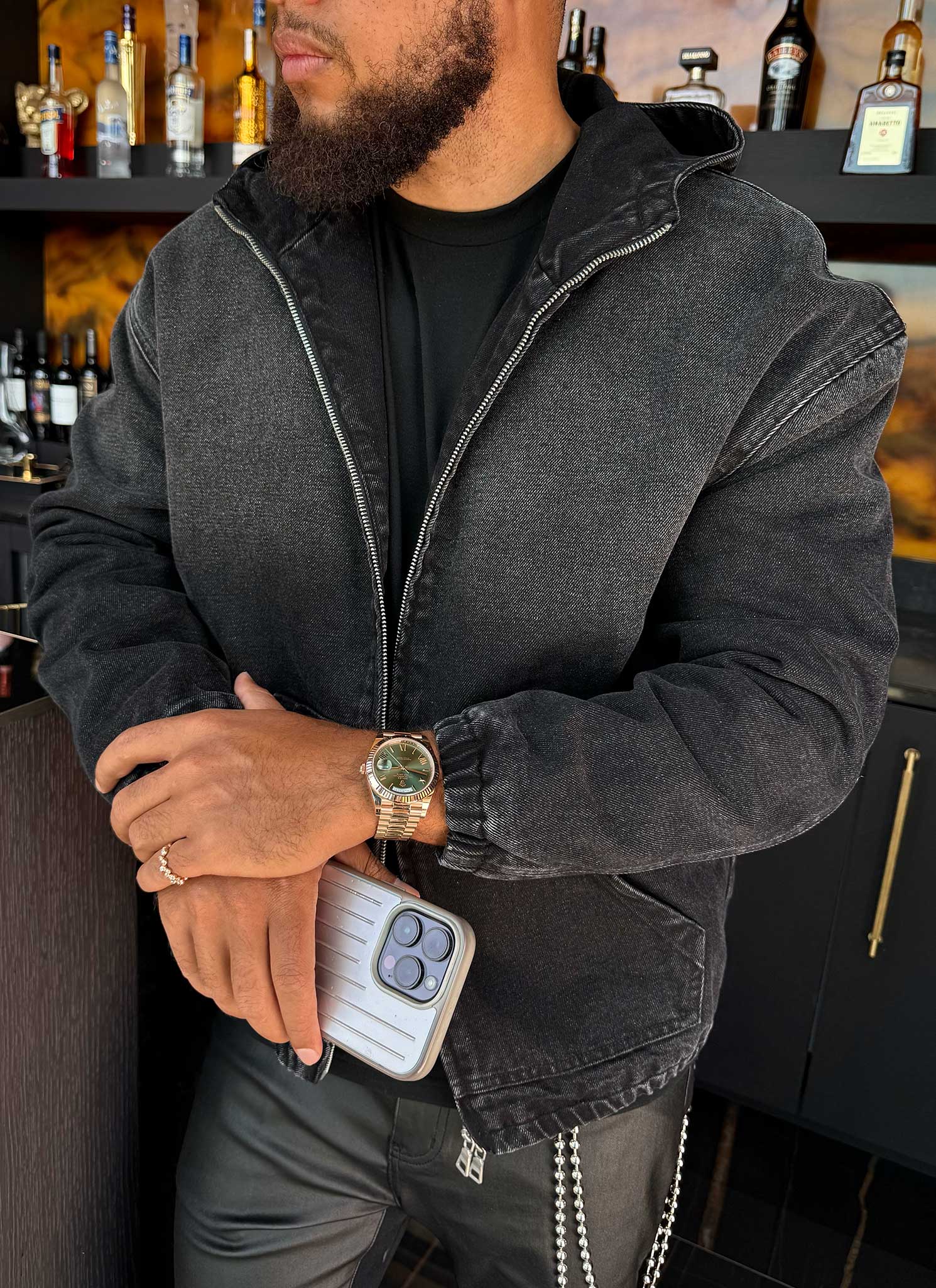 Heavyweight Denim Zip Hoodie - Black