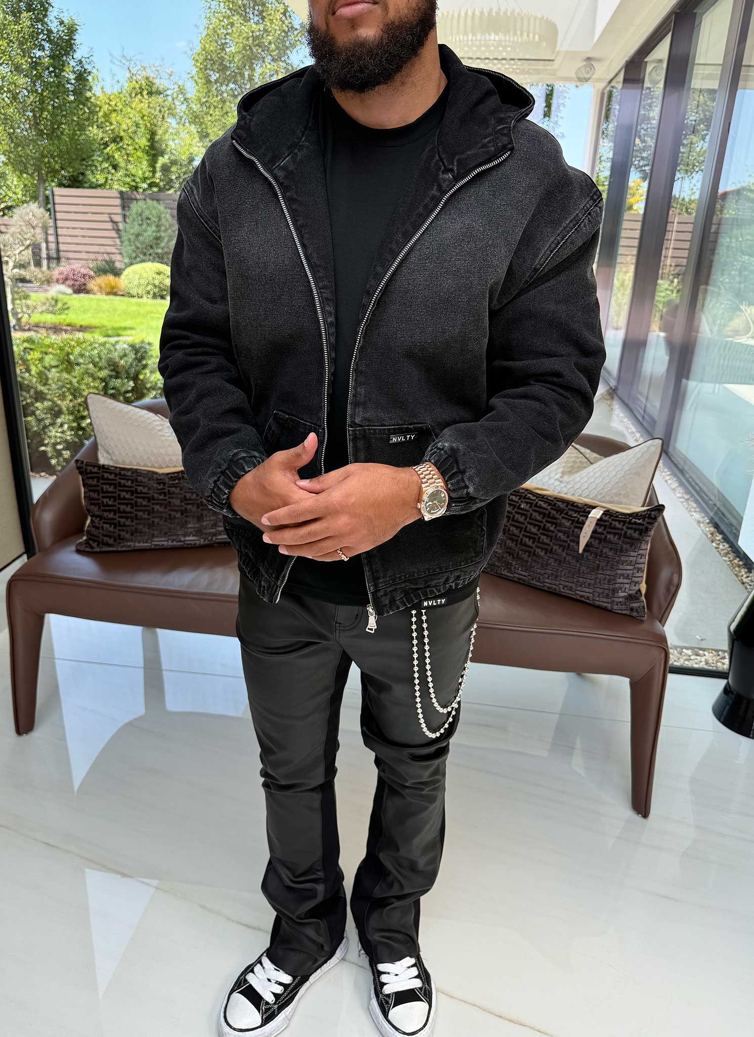 Heavyweight Denim Zip Hoodie - Black