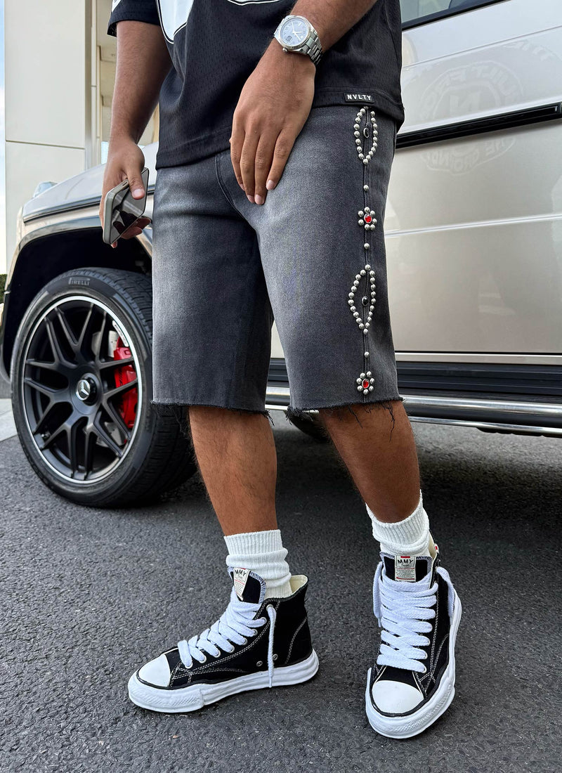 Short en jean vintage clouté - Noir