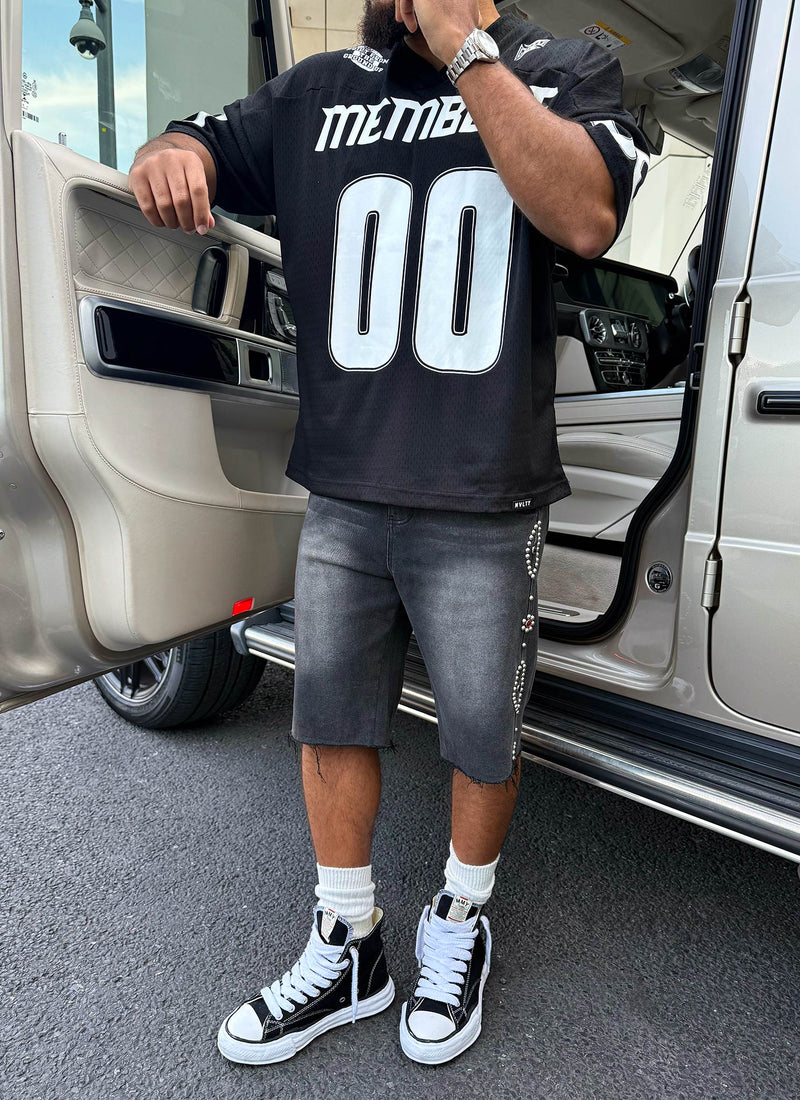 Short en jean vintage clouté - Noir