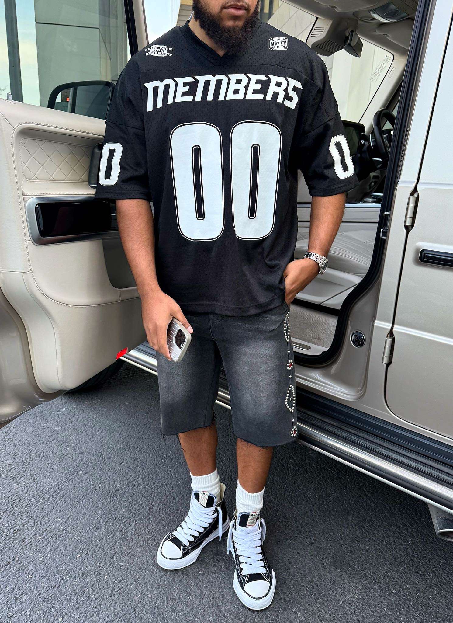 Vintage Studded Denim Shorts - Black