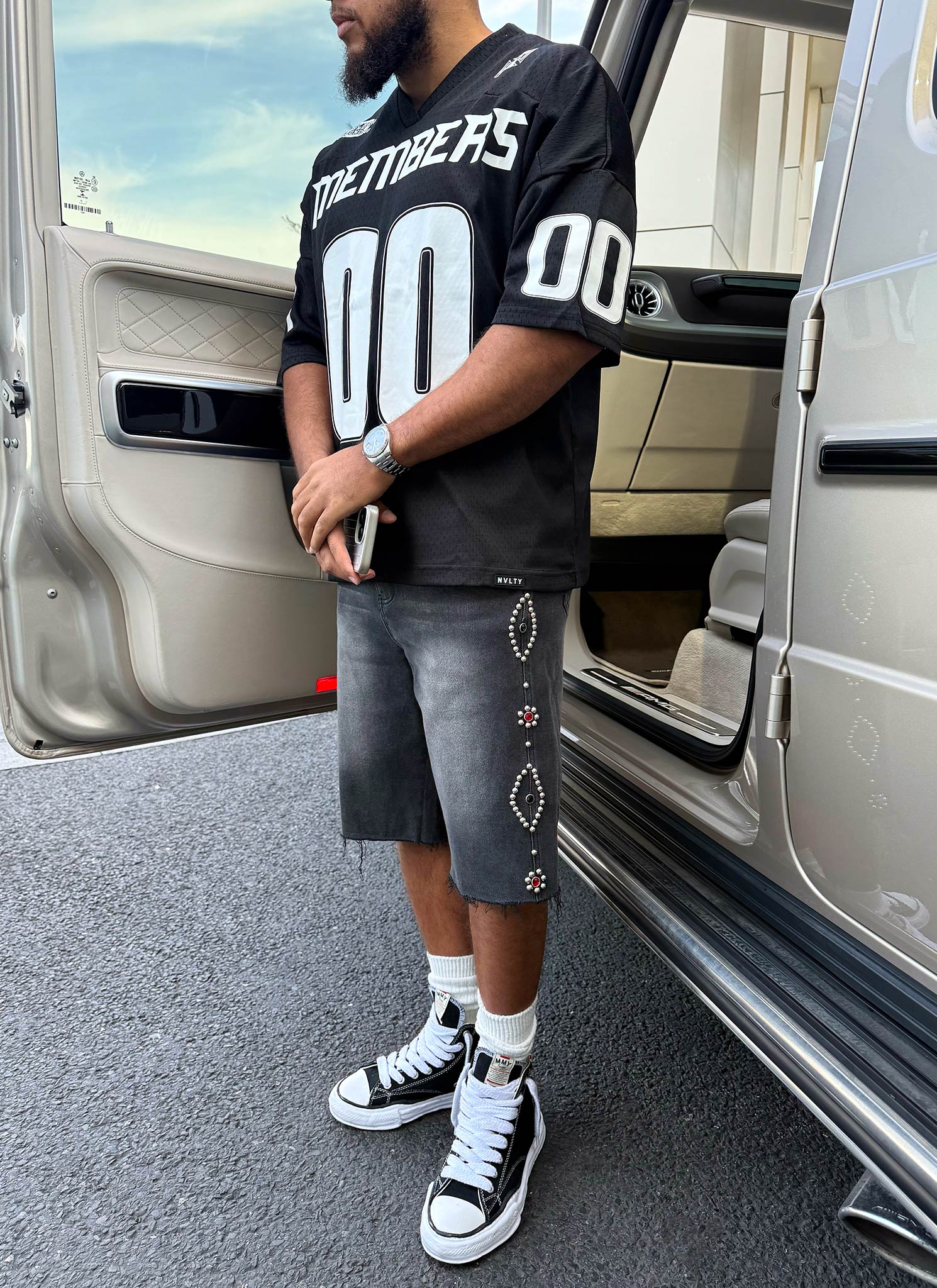 Vintage Studded Denim Shorts - Black