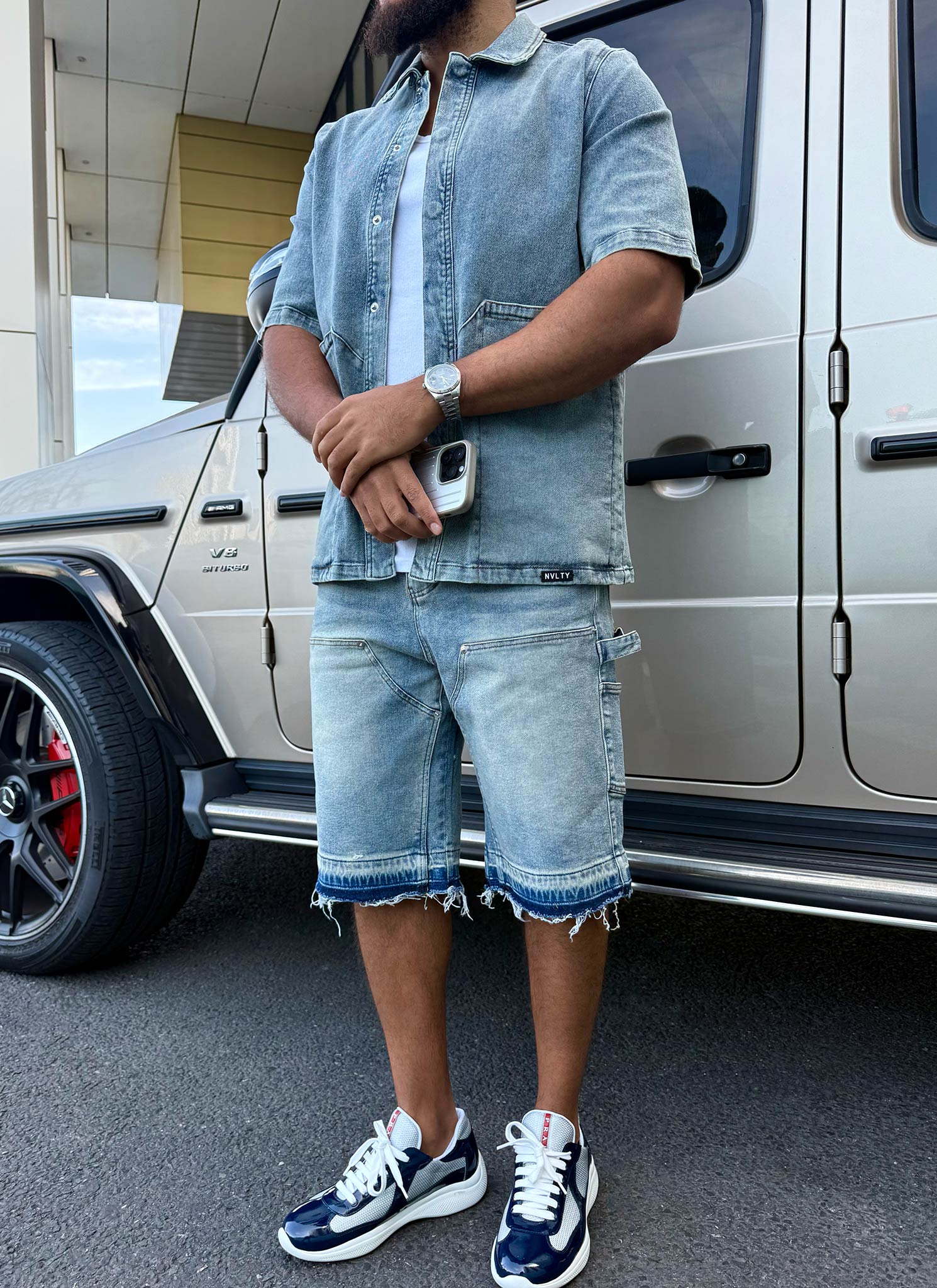 Vintage Carpenter Denim Shorts - Blau