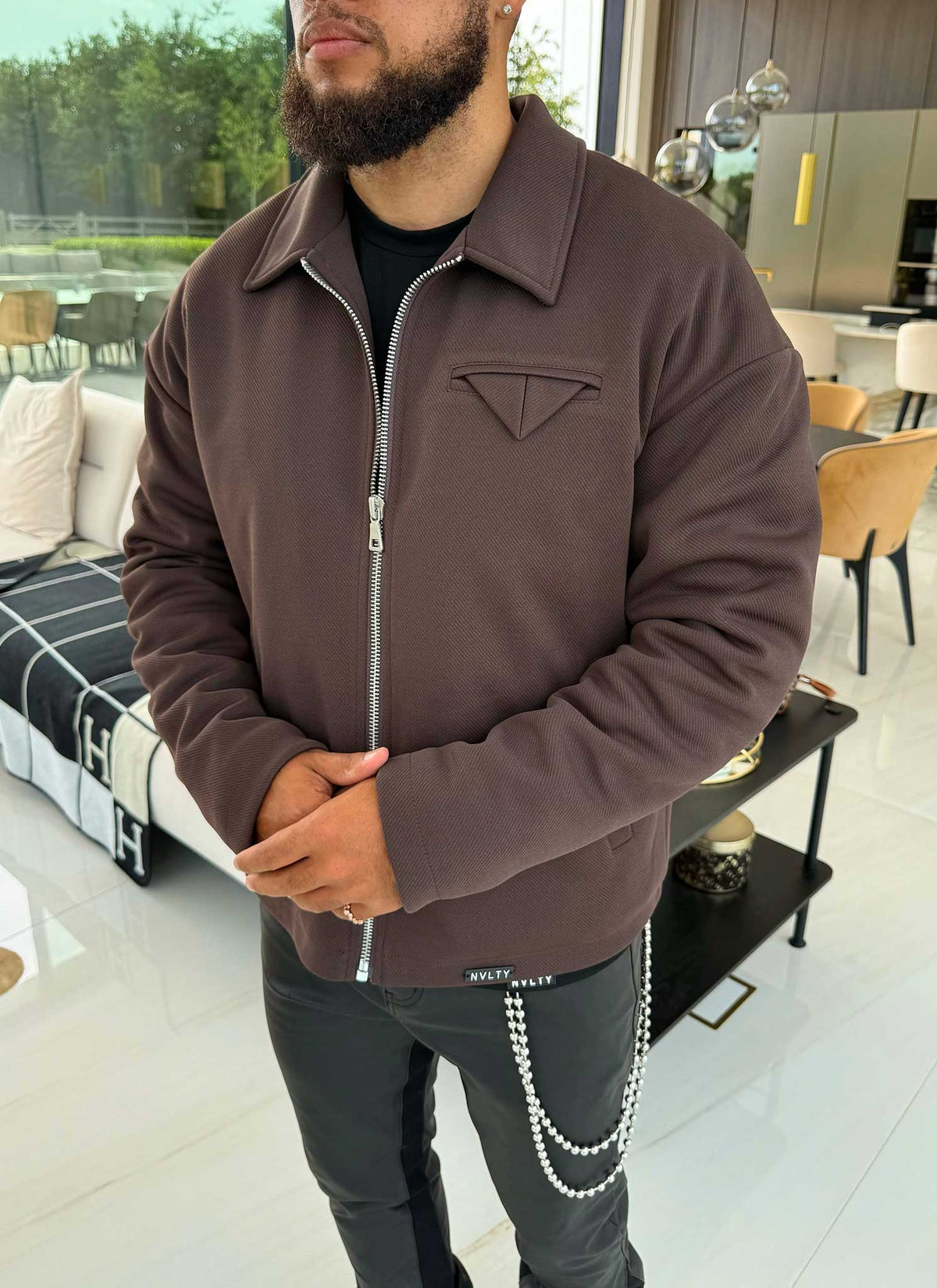 Twill Pocket Square Jacket - Brown