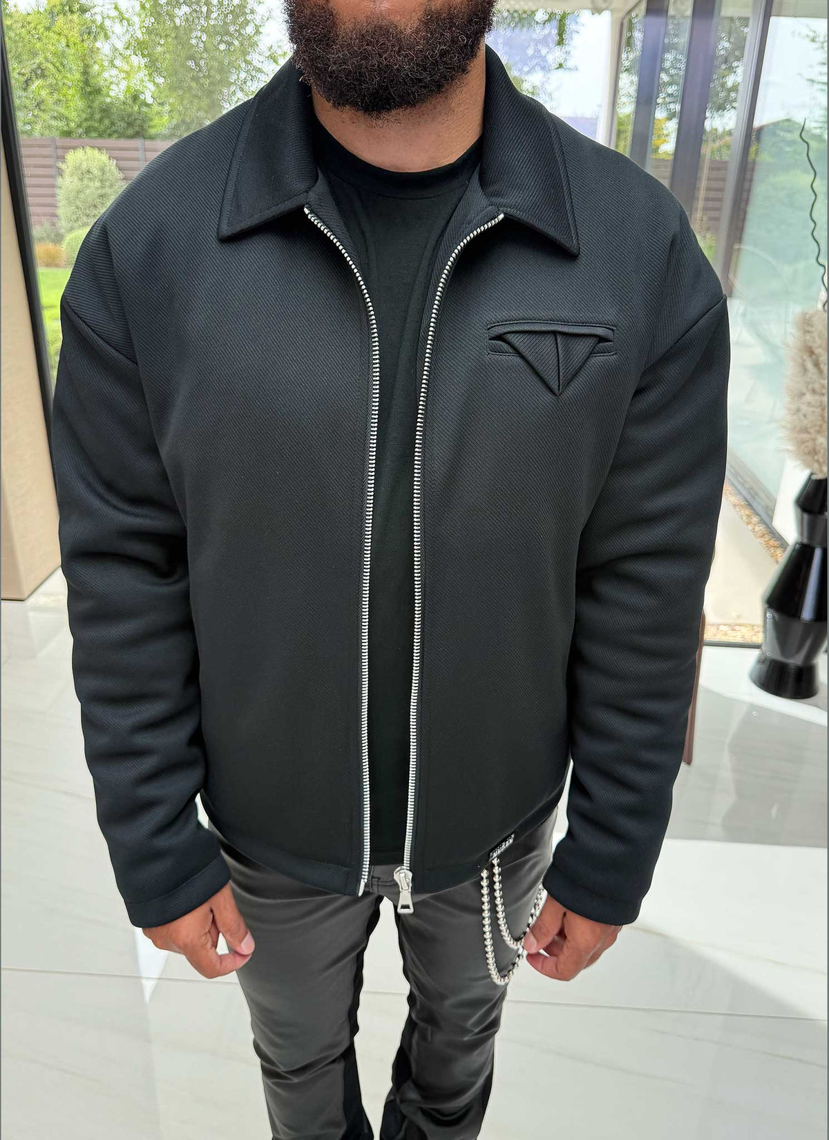 Twill Pocket Square Jacket - Black