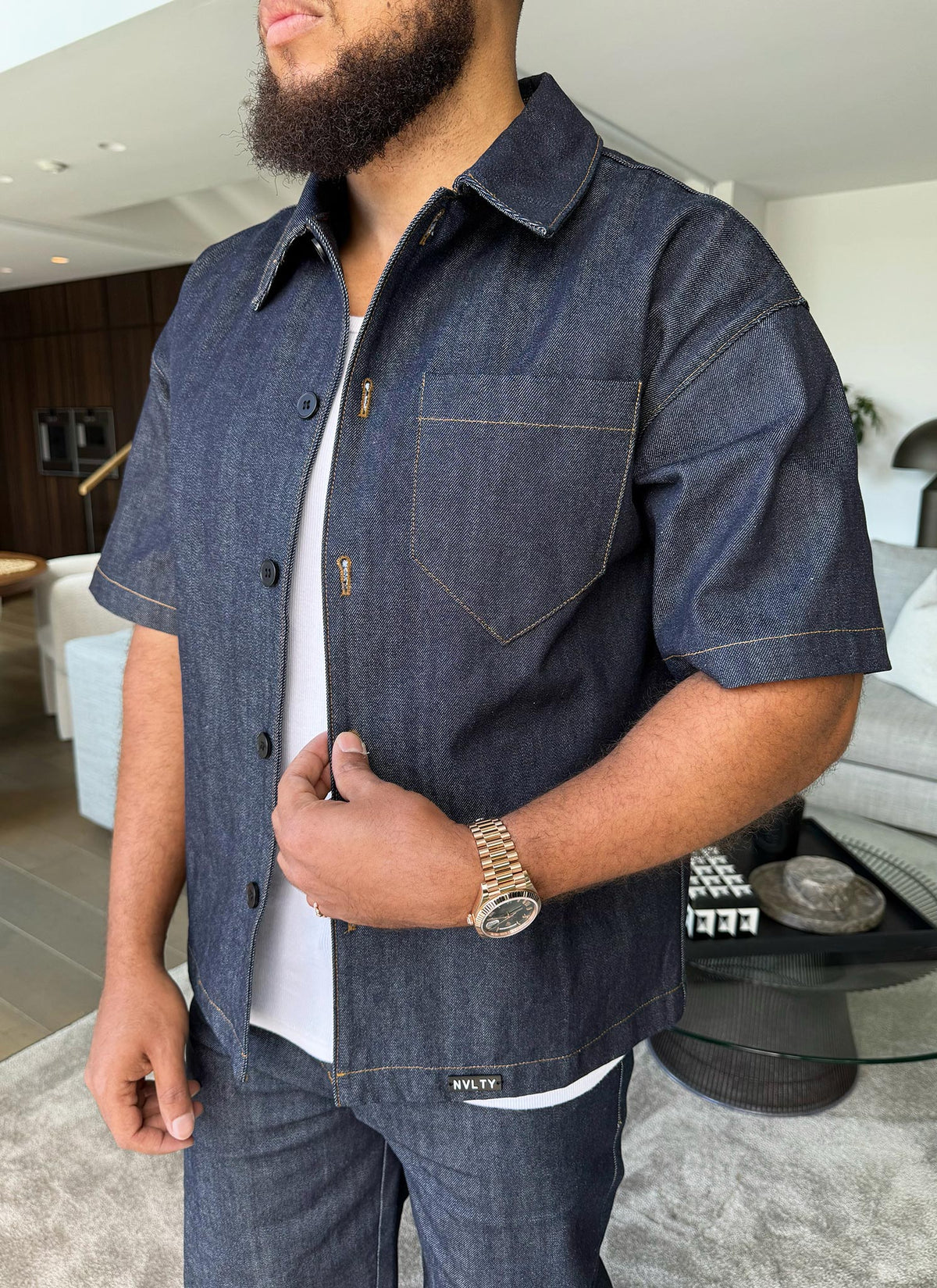 Chemise en jean structurée à lisière - Indigo
