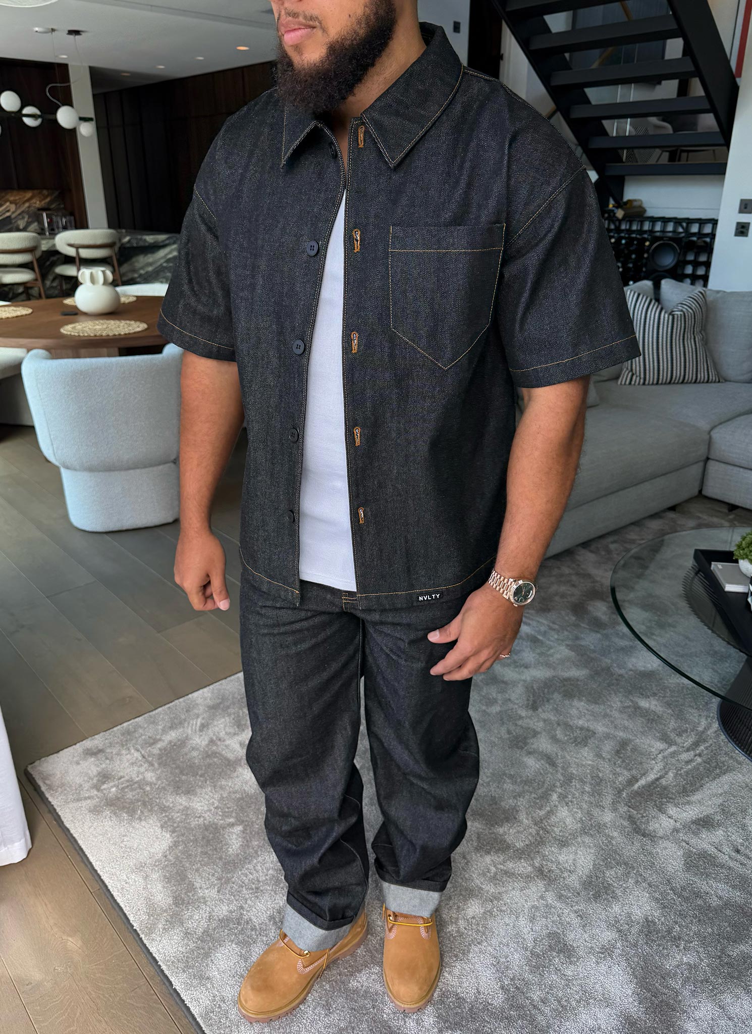 Structured Selvedge Denim Shirt - Black