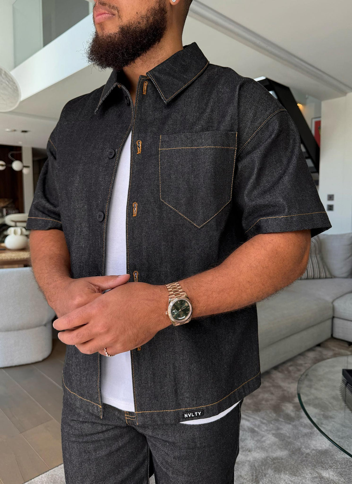 Chemise en jean structurée à lisière - Noir
