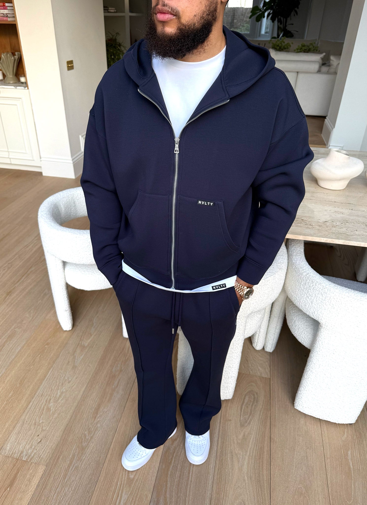 Scuba Structured Zip Hoodie - Navy