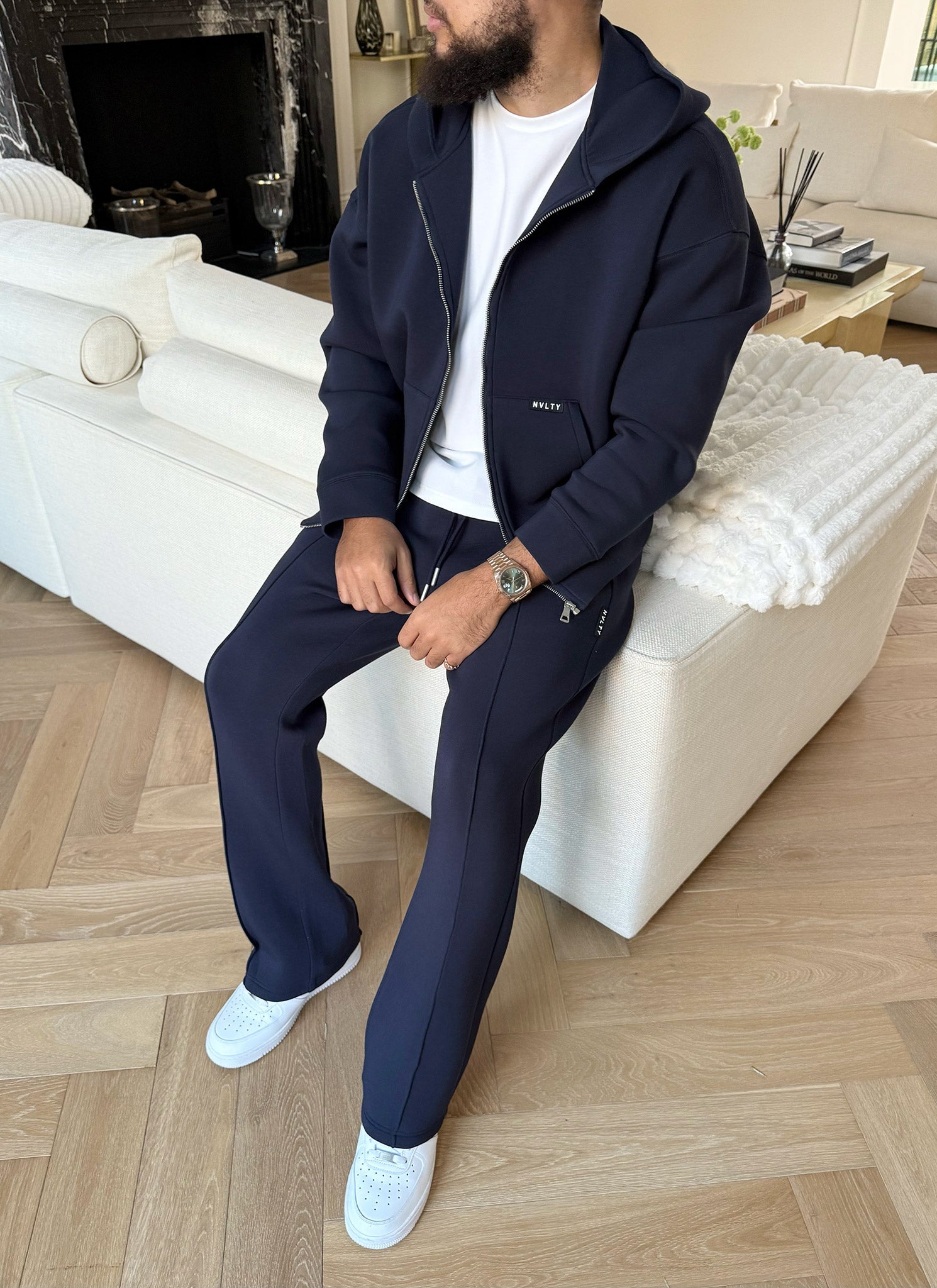 Scuba Structured Zip Hoodie - Navy