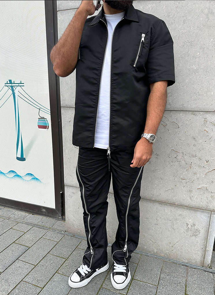 Chemise zippée en nylon - Noir