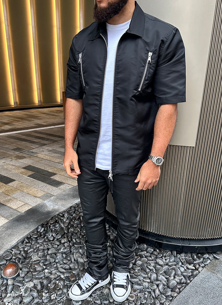Chemise zippée en nylon - Noir