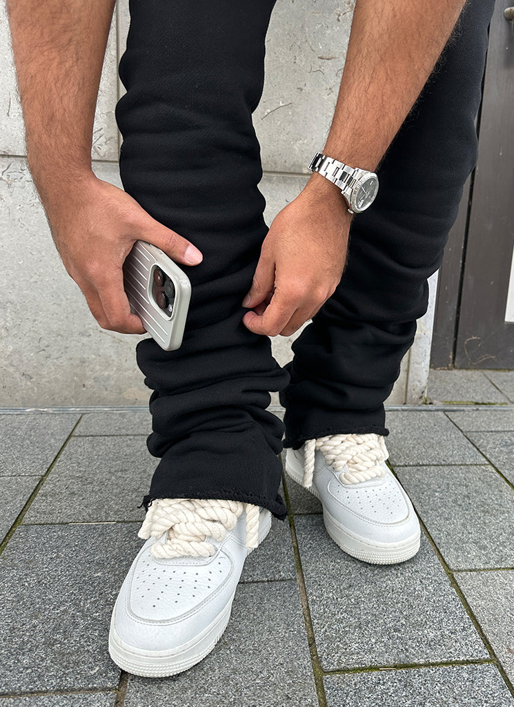 Pantalon de jogging vintage à imprimé empilé - Noir 
