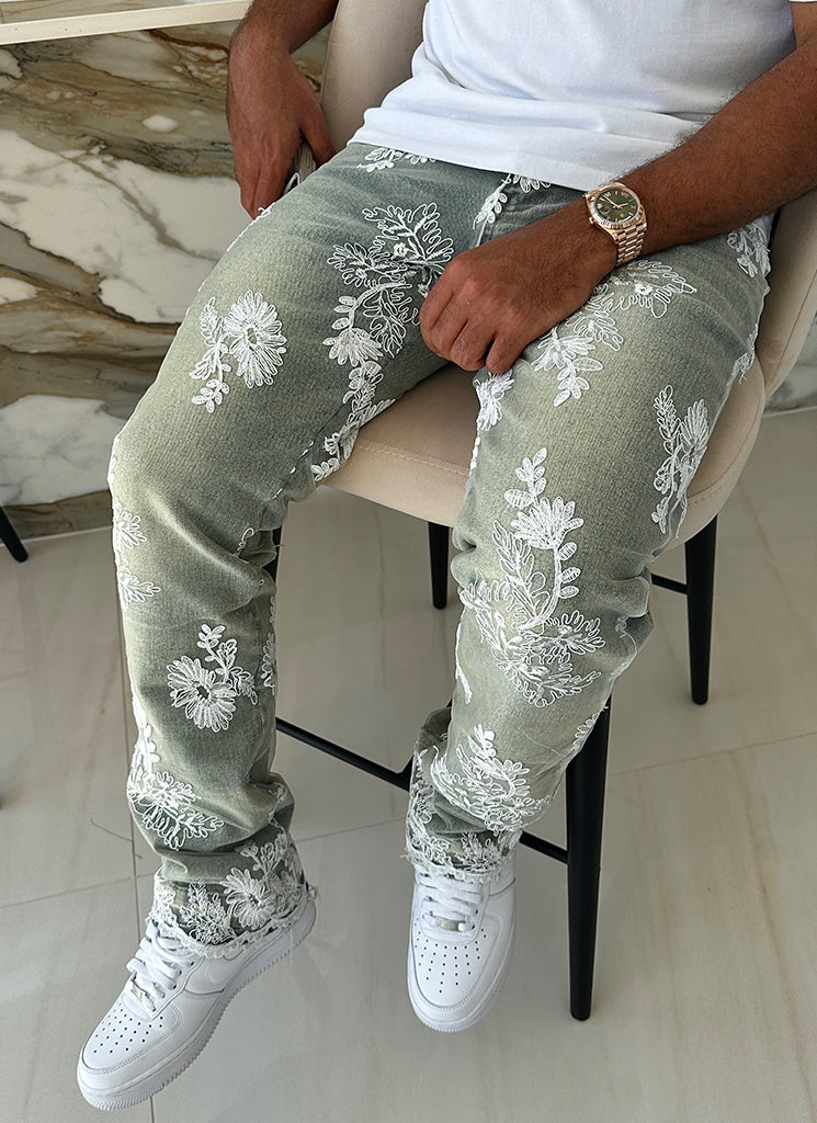 Jean fleuri vintage - Bleu