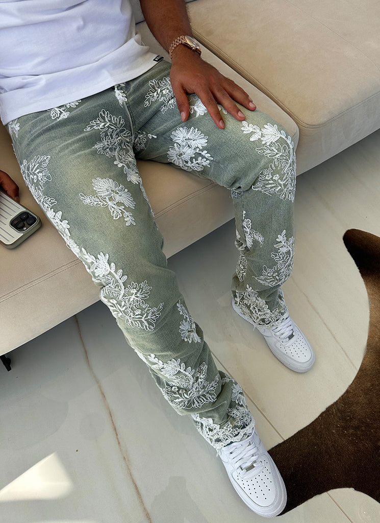 Jean fleuri vintage - Bleu